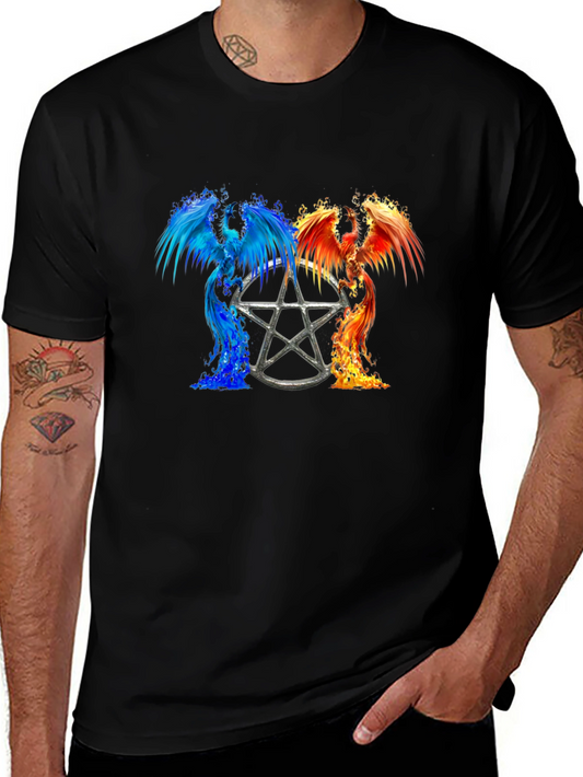Fiery Phoenix Pentagram Graphic Tee - Black