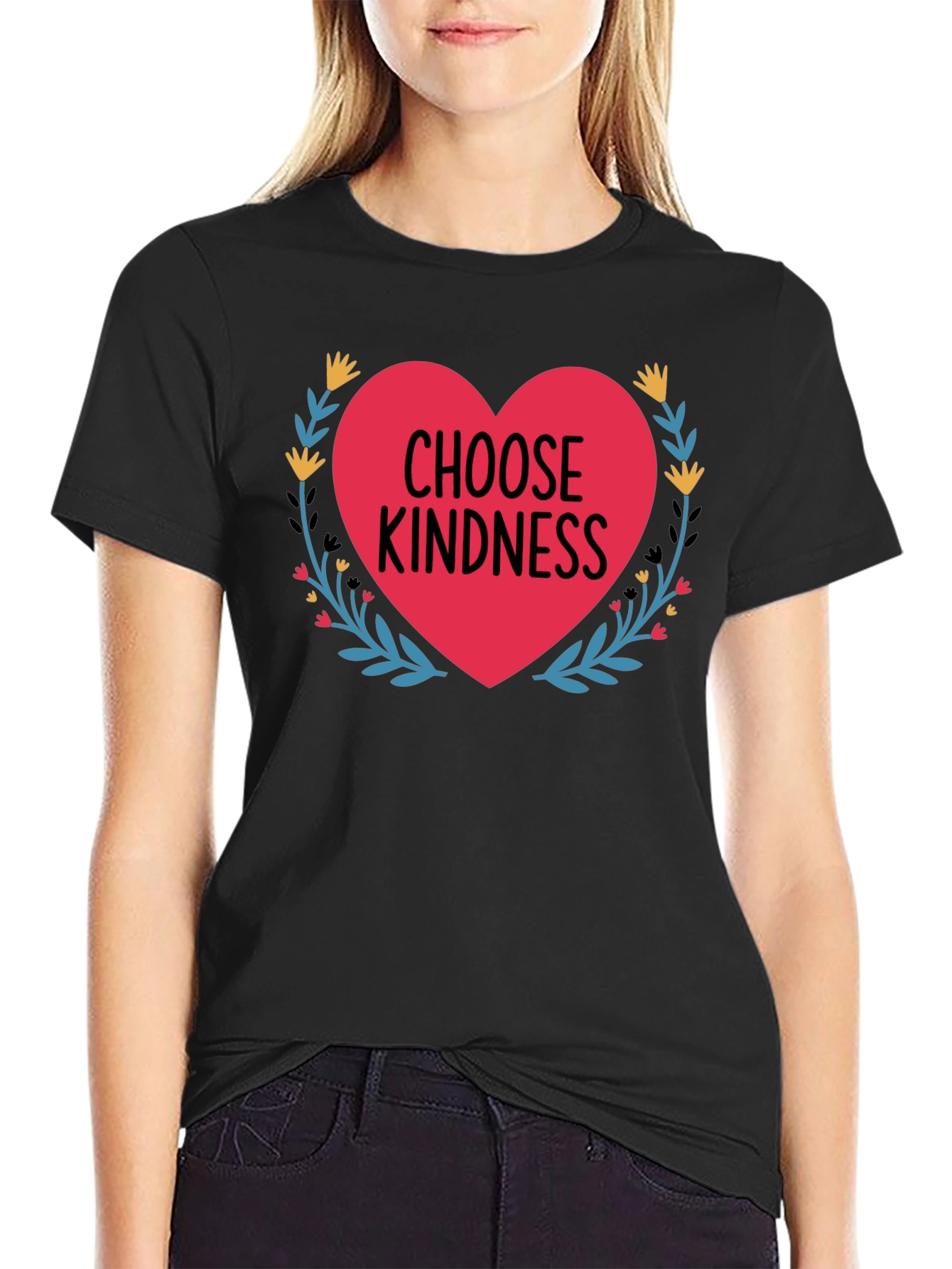 Choose Kindness Heart Graphic Black T-Shirt