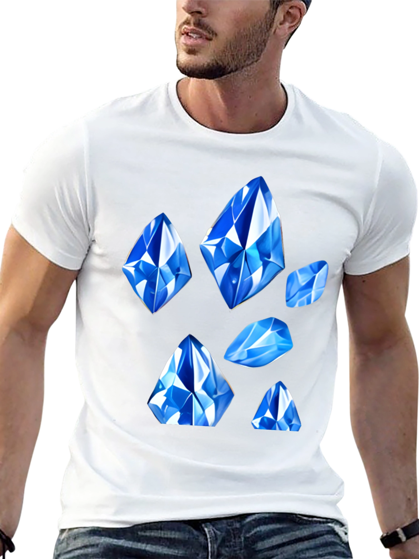 Blue Gemstone Graphic Tee - Modern Style