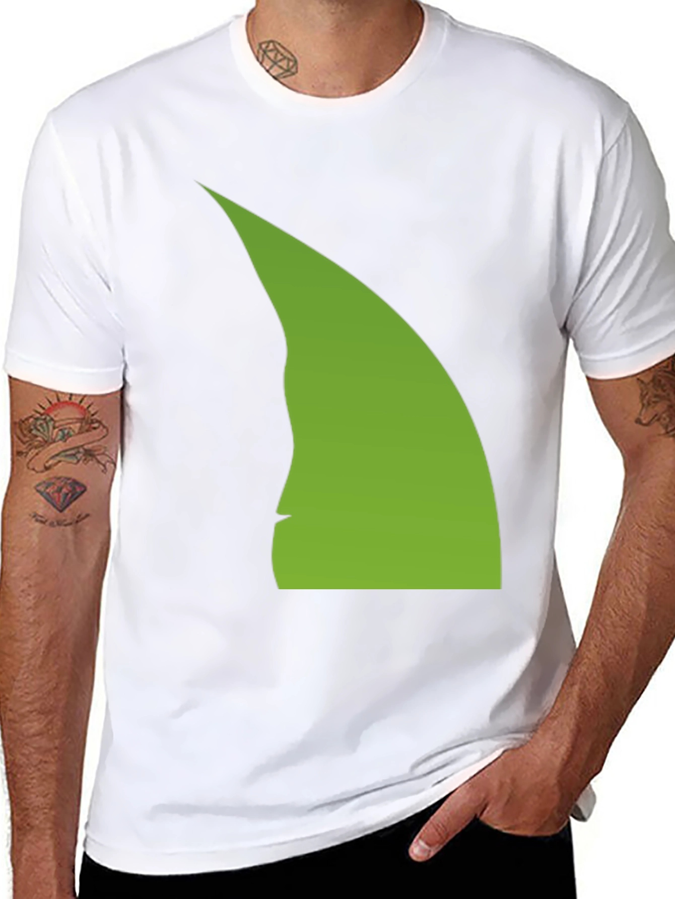 Abstract Green Silhouette on Black T-Shirt