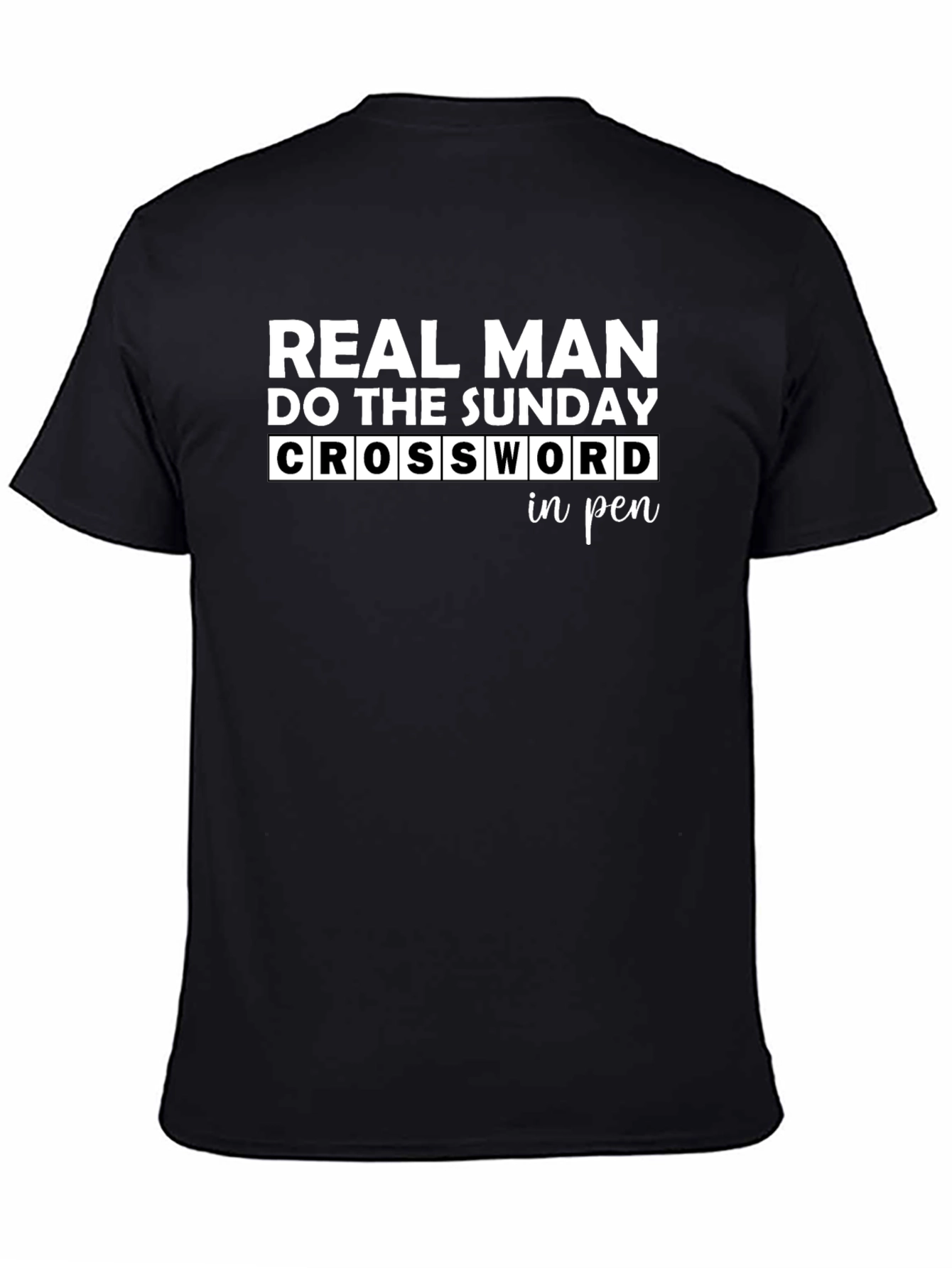 Real Man Sunday Crossword Black Graphic T-Shirt