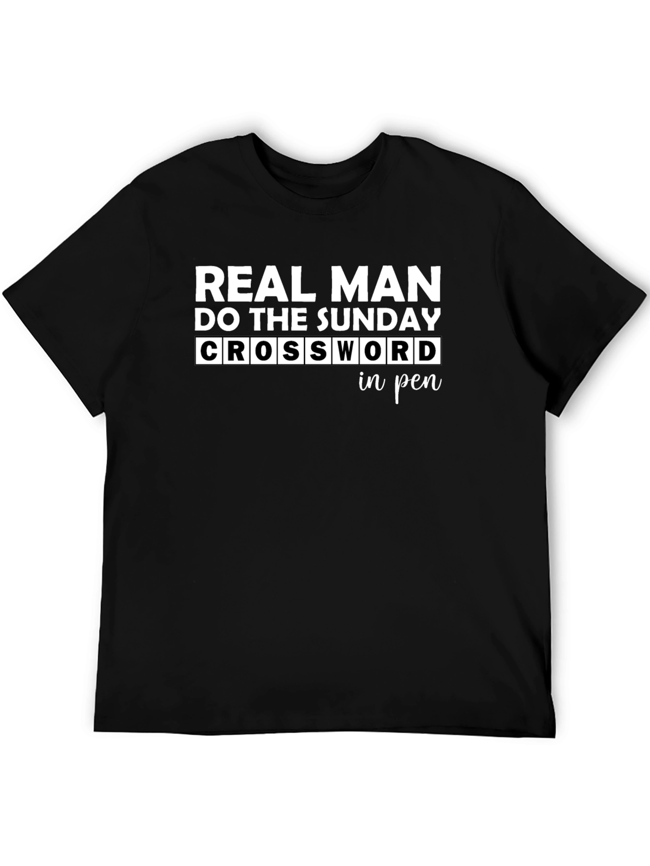 Real Man Sunday Crossword Black Graphic T-Shirt
