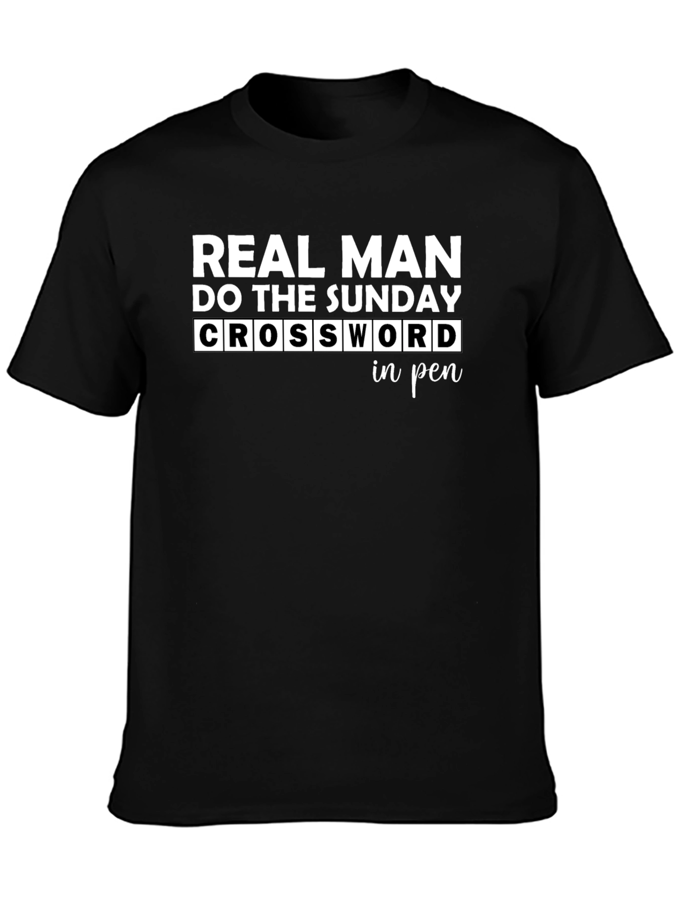 Real Man Sunday Crossword Black Graphic T-Shirt
