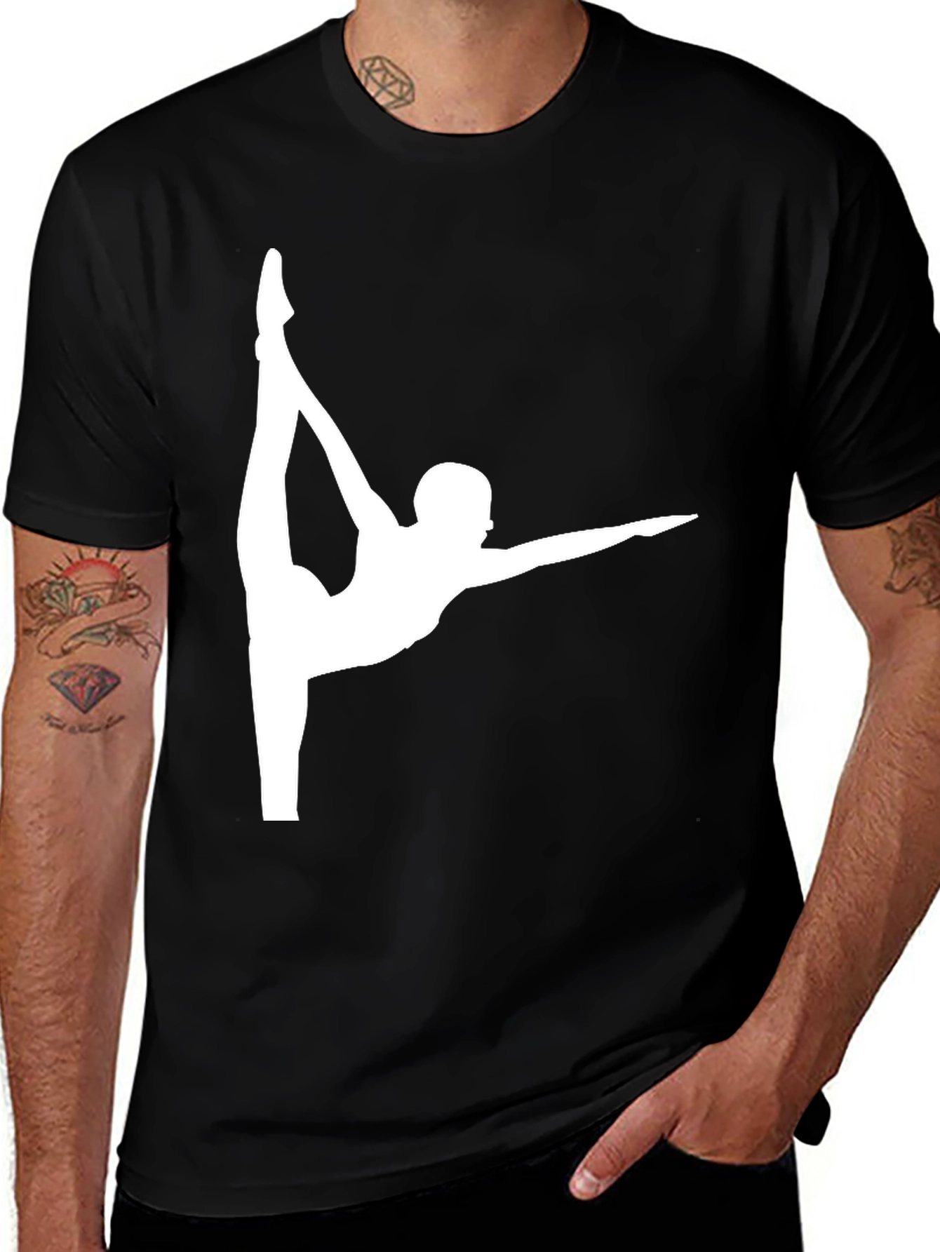 Gymnast Pose Graphic Tee - Black Cotton Casual