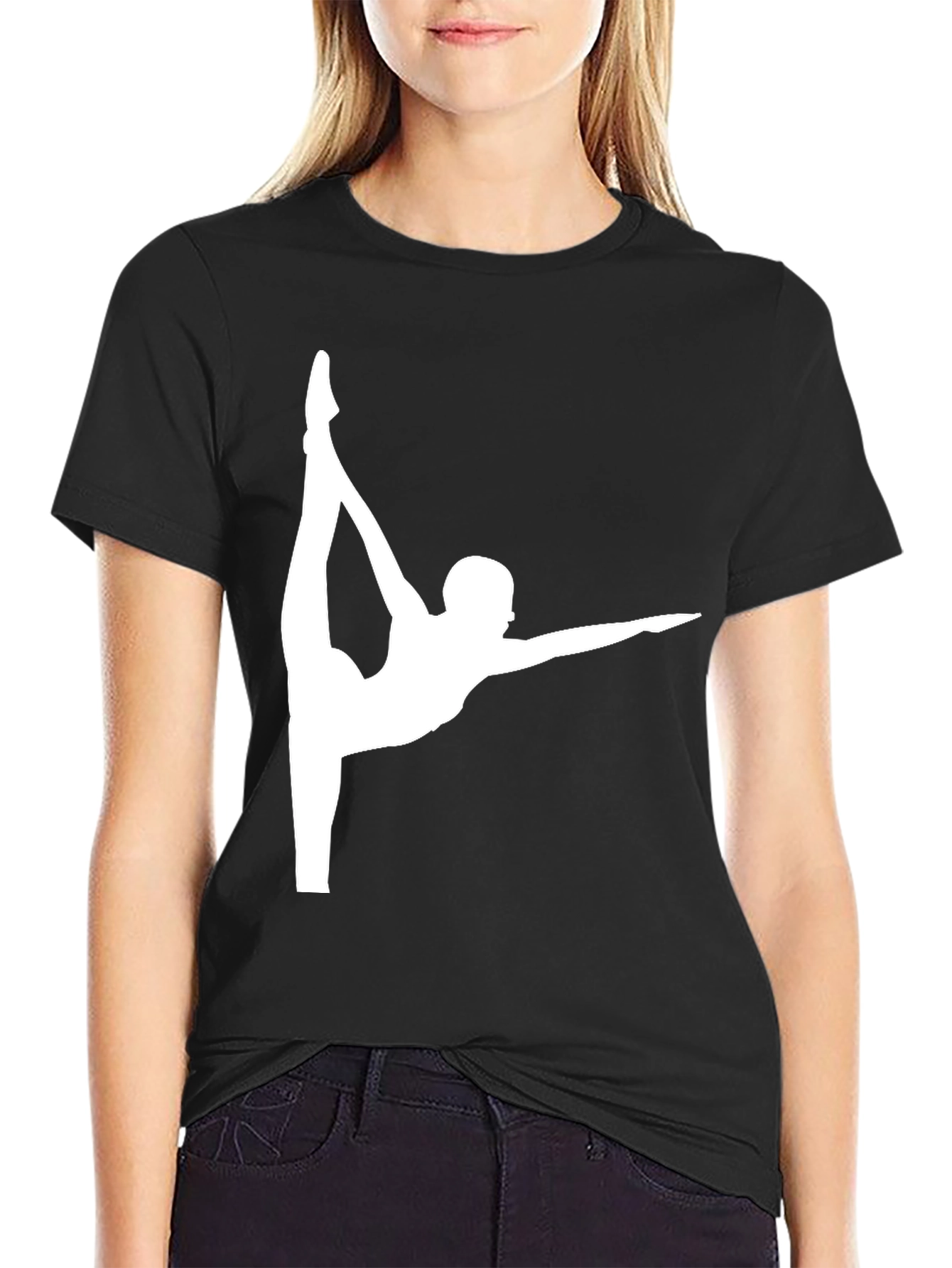 Gymnast Pose Graphic Tee - Black Cotton Casual