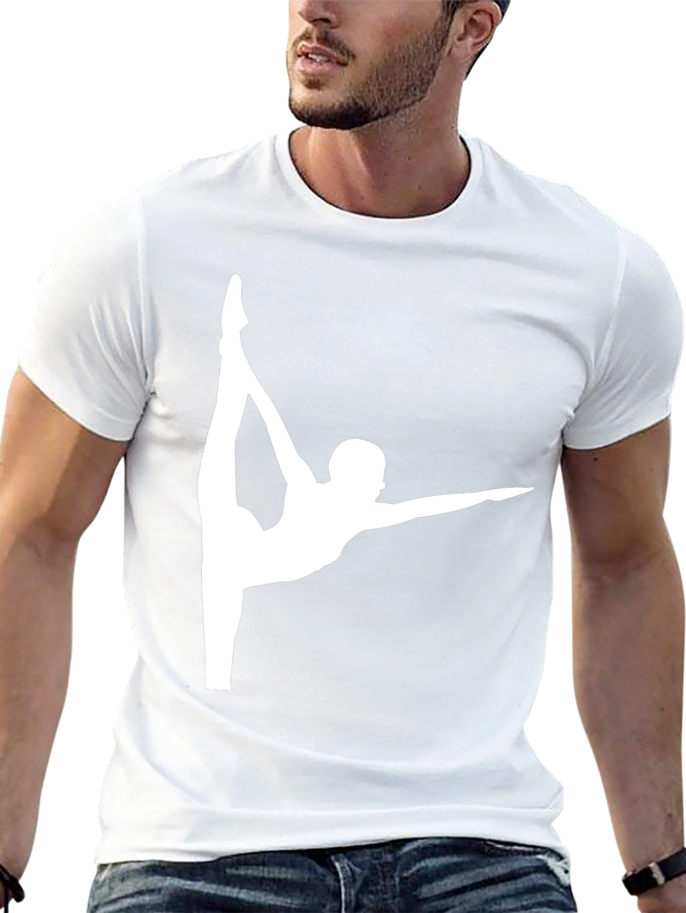 Gymnast Pose Graphic Tee - Black Cotton Casual