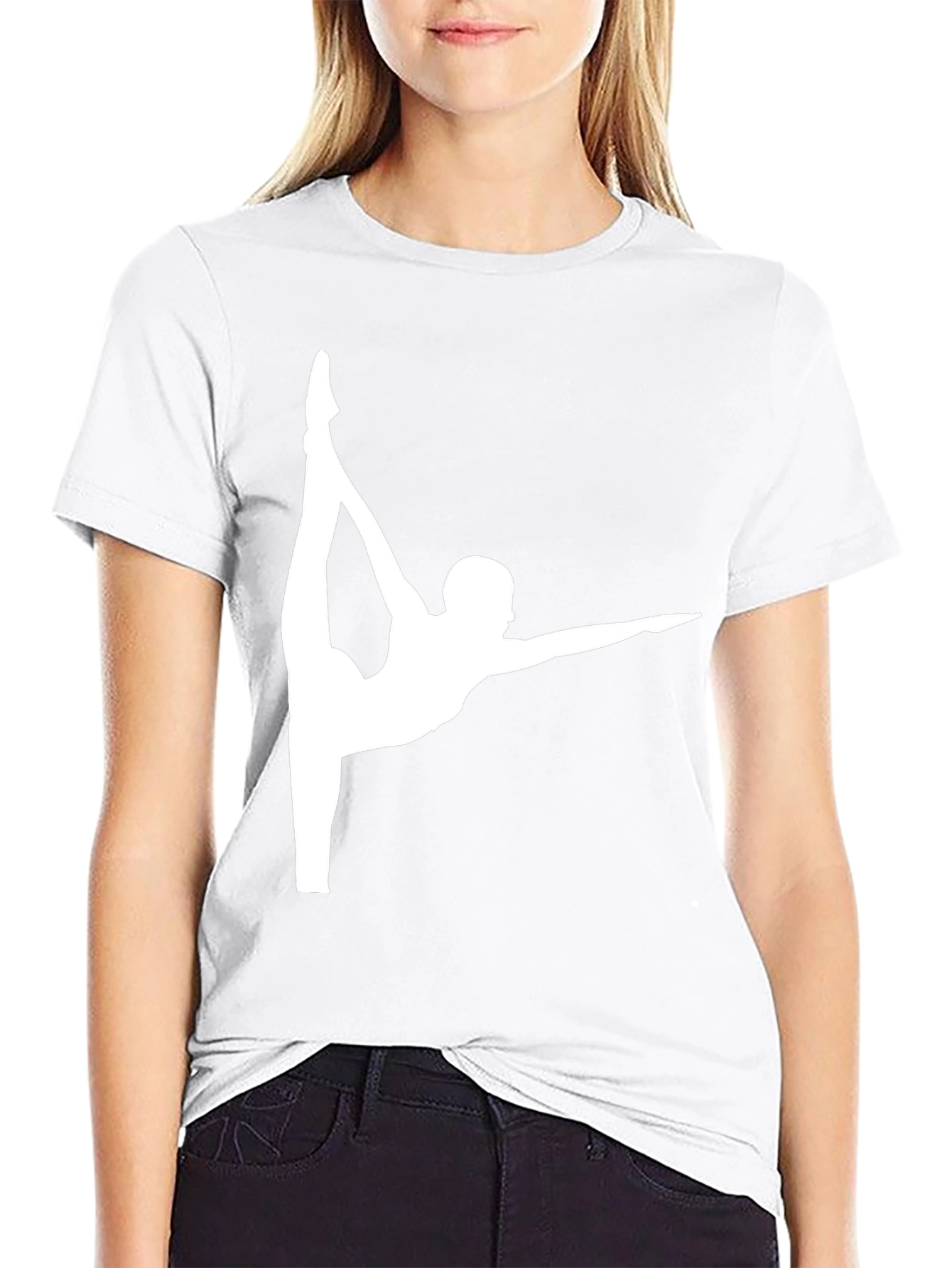 Gymnast Pose Graphic Tee - Black Cotton Casual