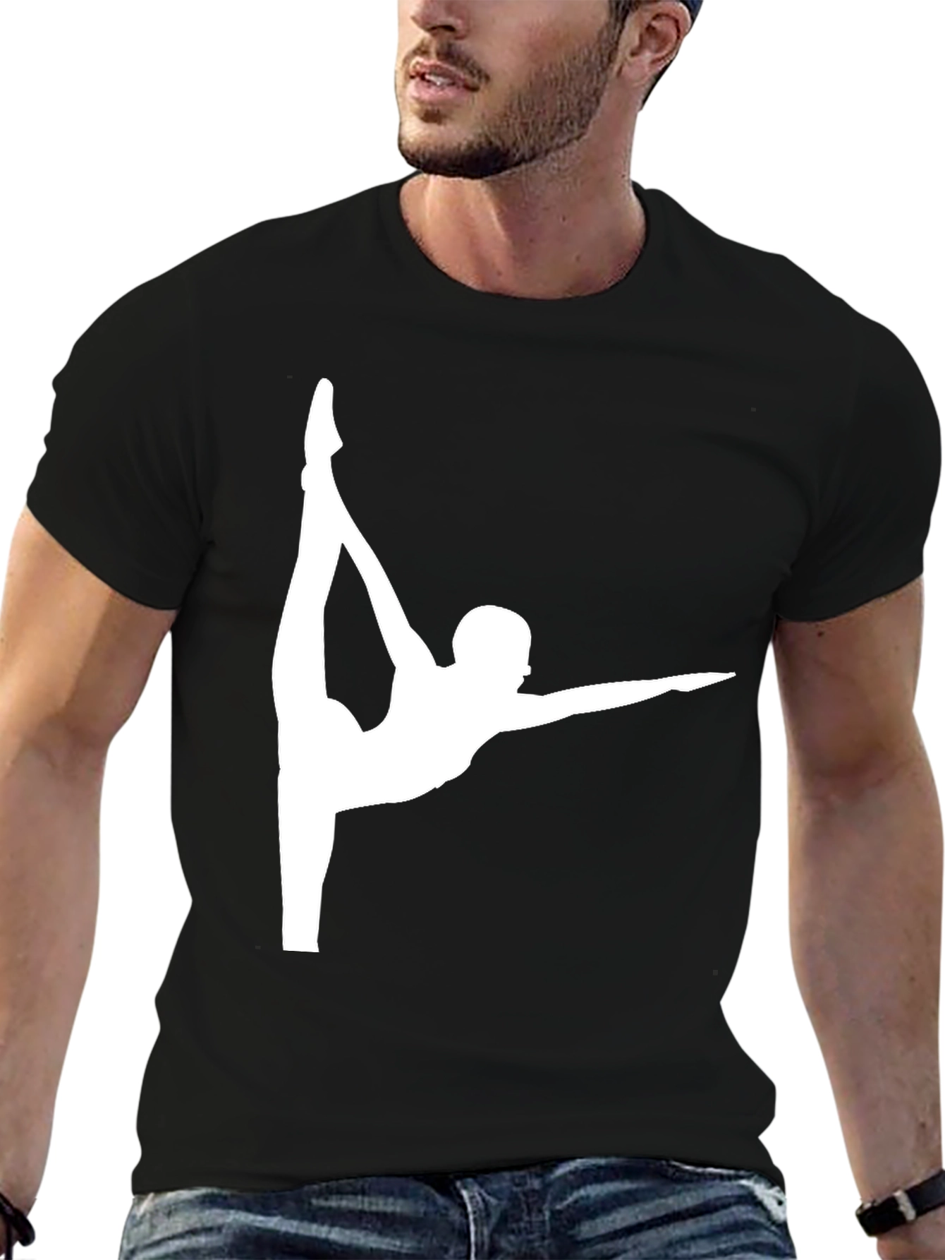 Gymnast Pose Graphic Tee - Black Cotton Casual