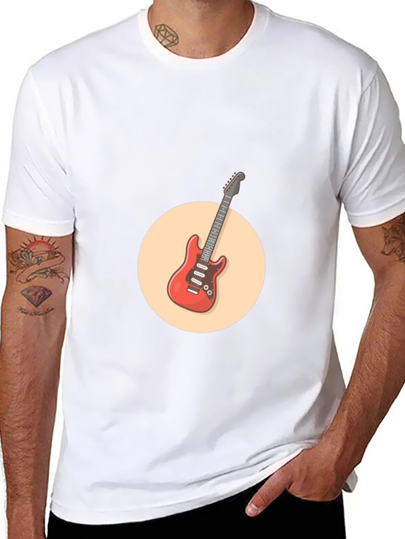 Cool Electric Guitar Graphic Tee - Black Cotton Shirt