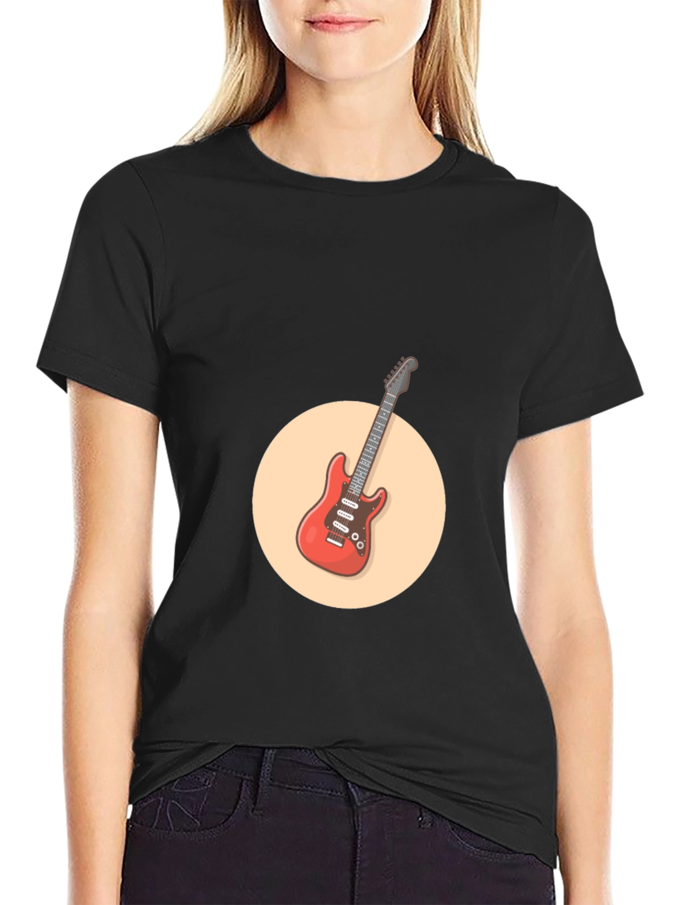 Cool Electric Guitar Graphic Tee - Black Cotton Shirt