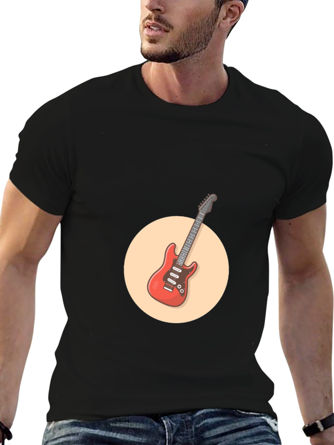 Cool Electric Guitar Graphic Tee - Black Cotton Shirt