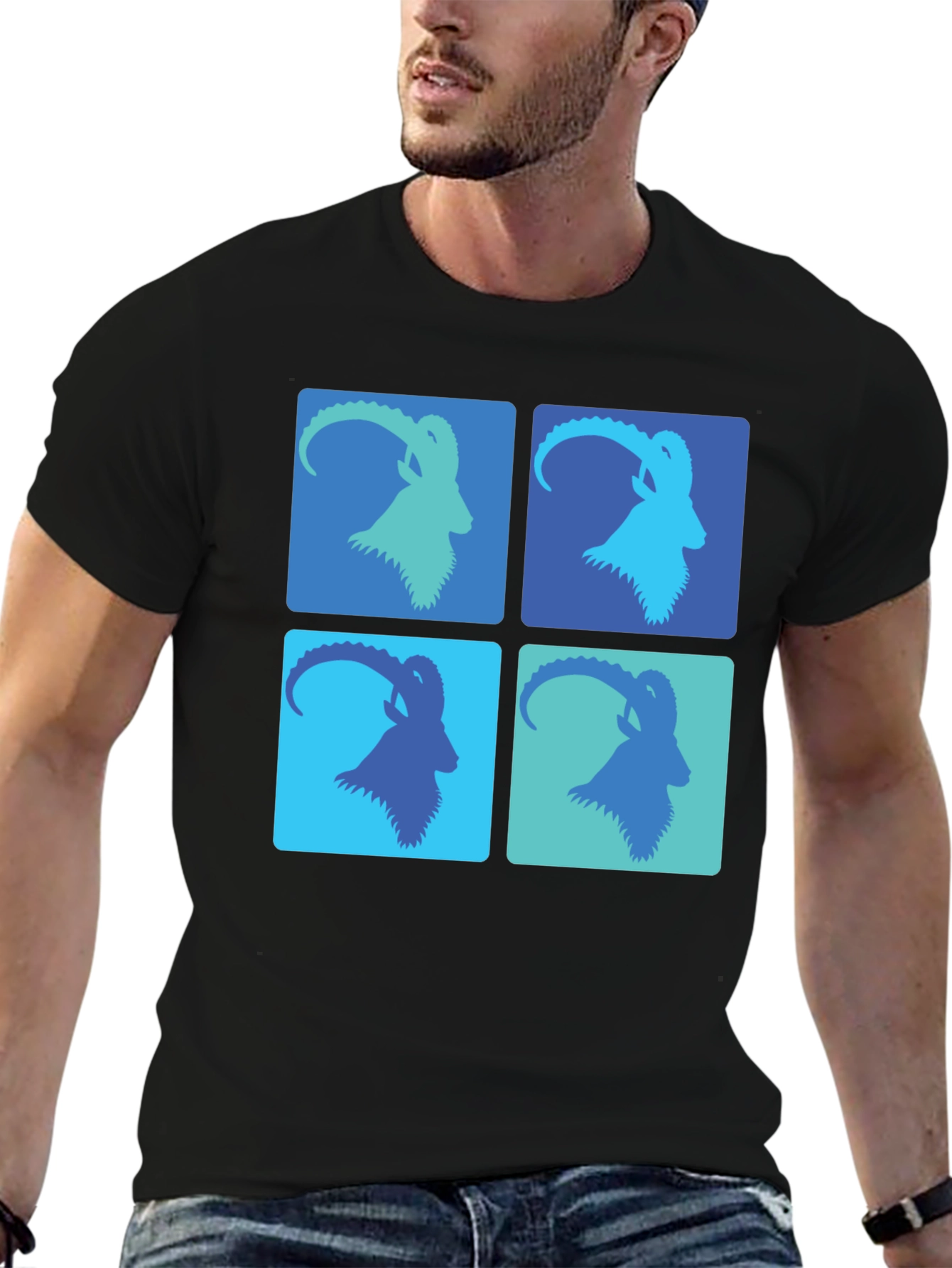Stylish Goat Pop Art Graphic Tee - Black