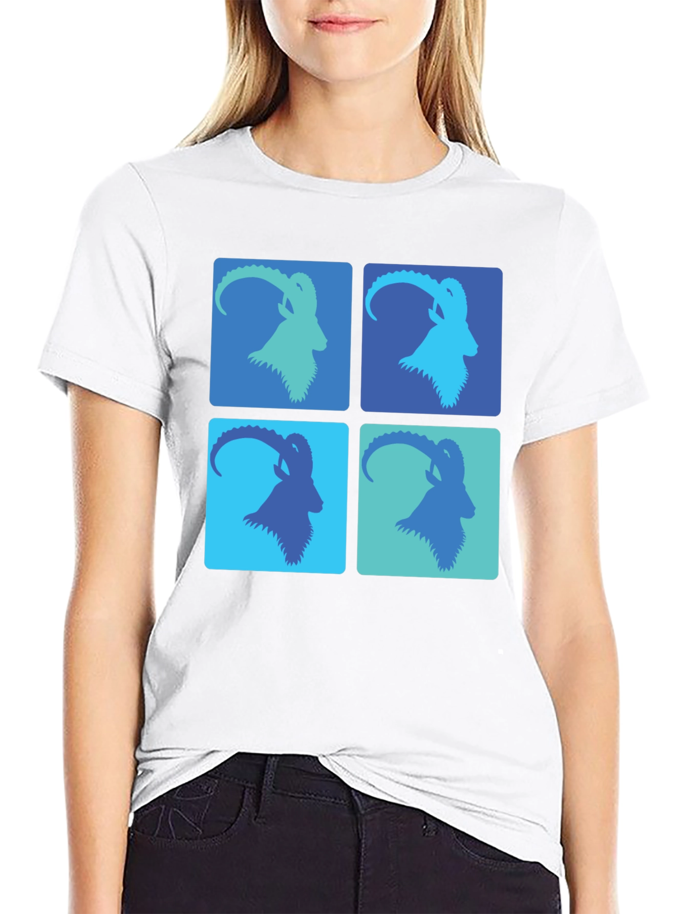 Stylish Goat Pop Art Graphic Tee - Black