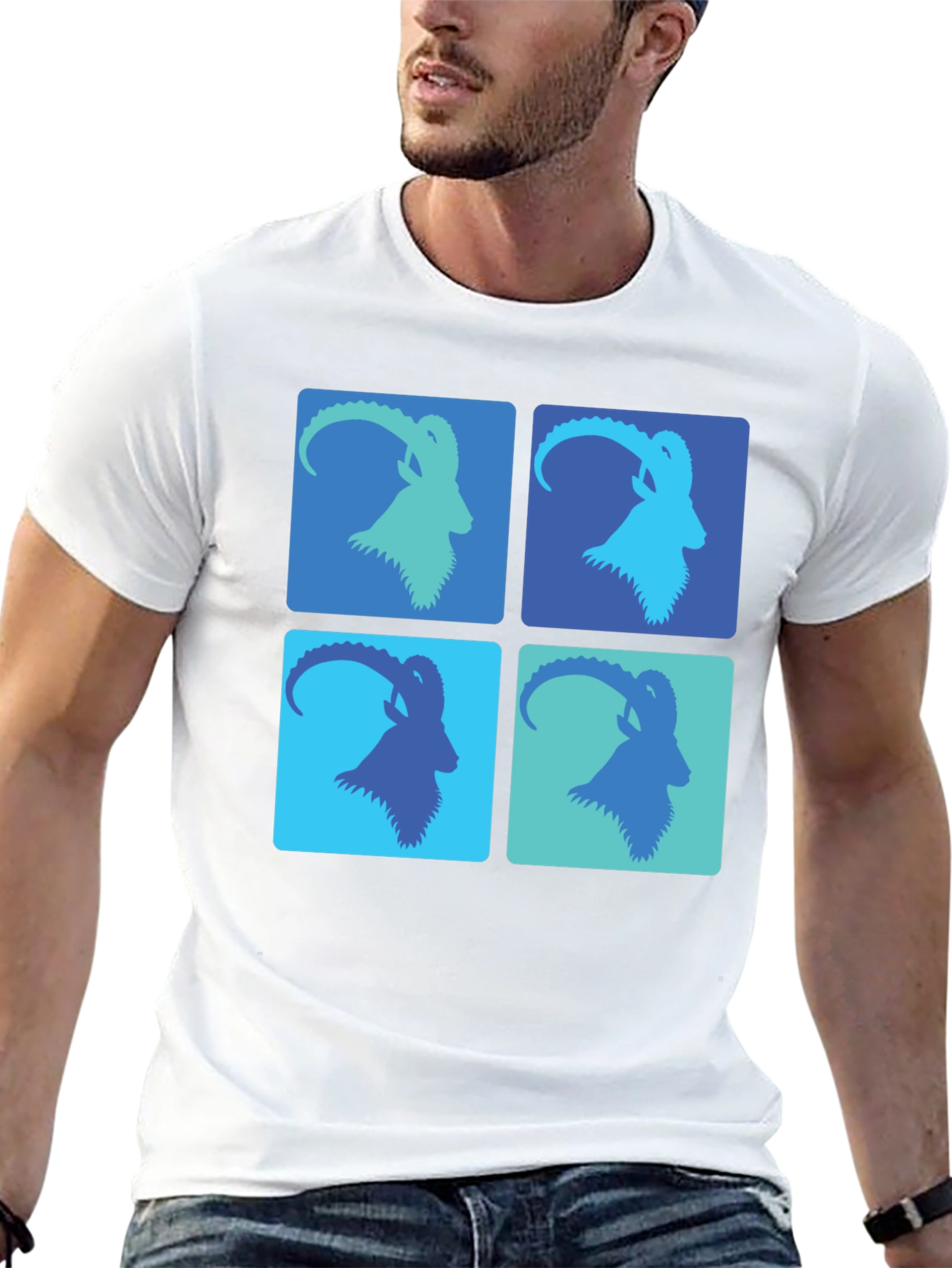 Stylish Goat Pop Art Graphic Tee - Black