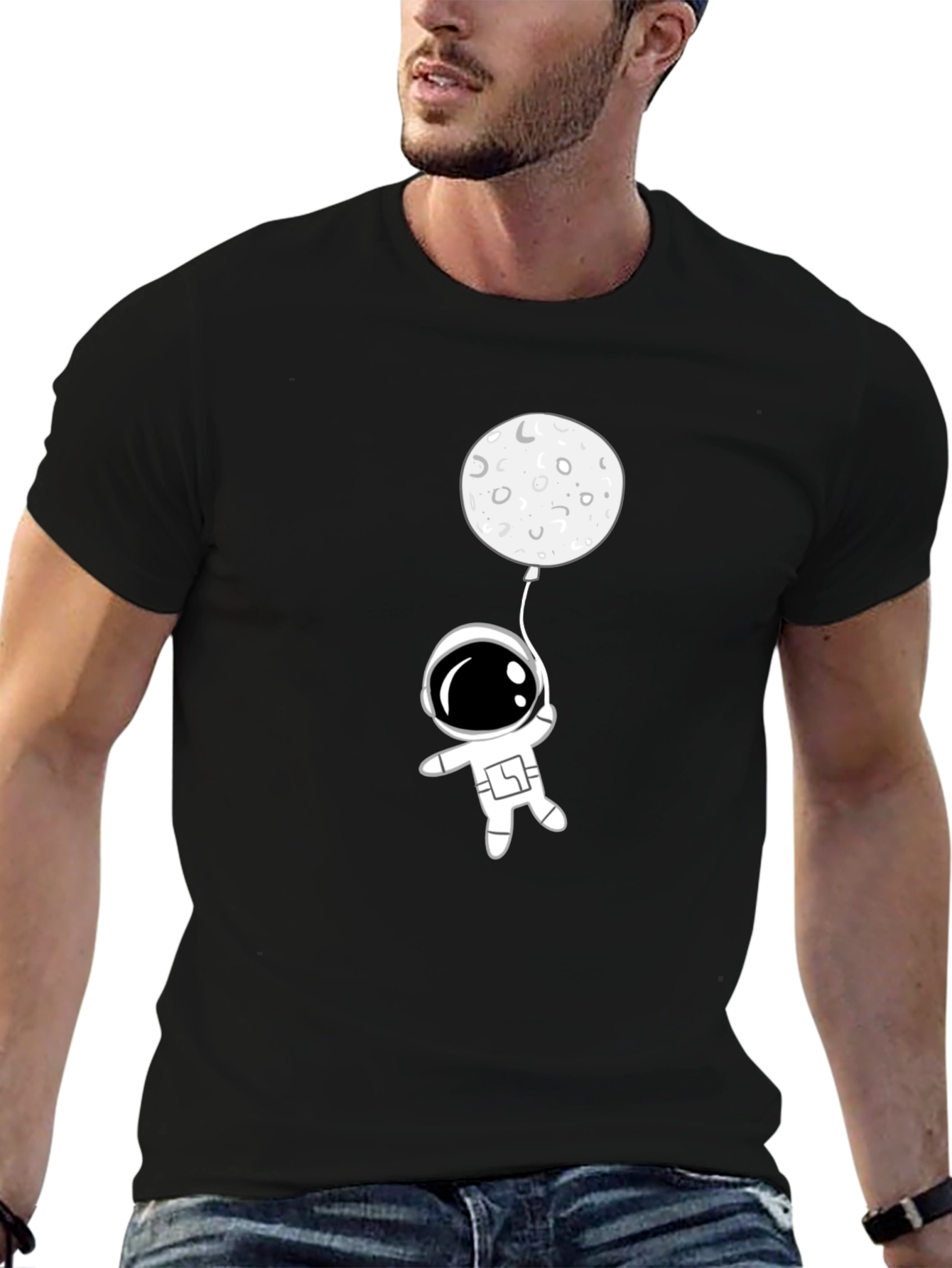 Astronaut Moon Balloon Graphic Tee - Black