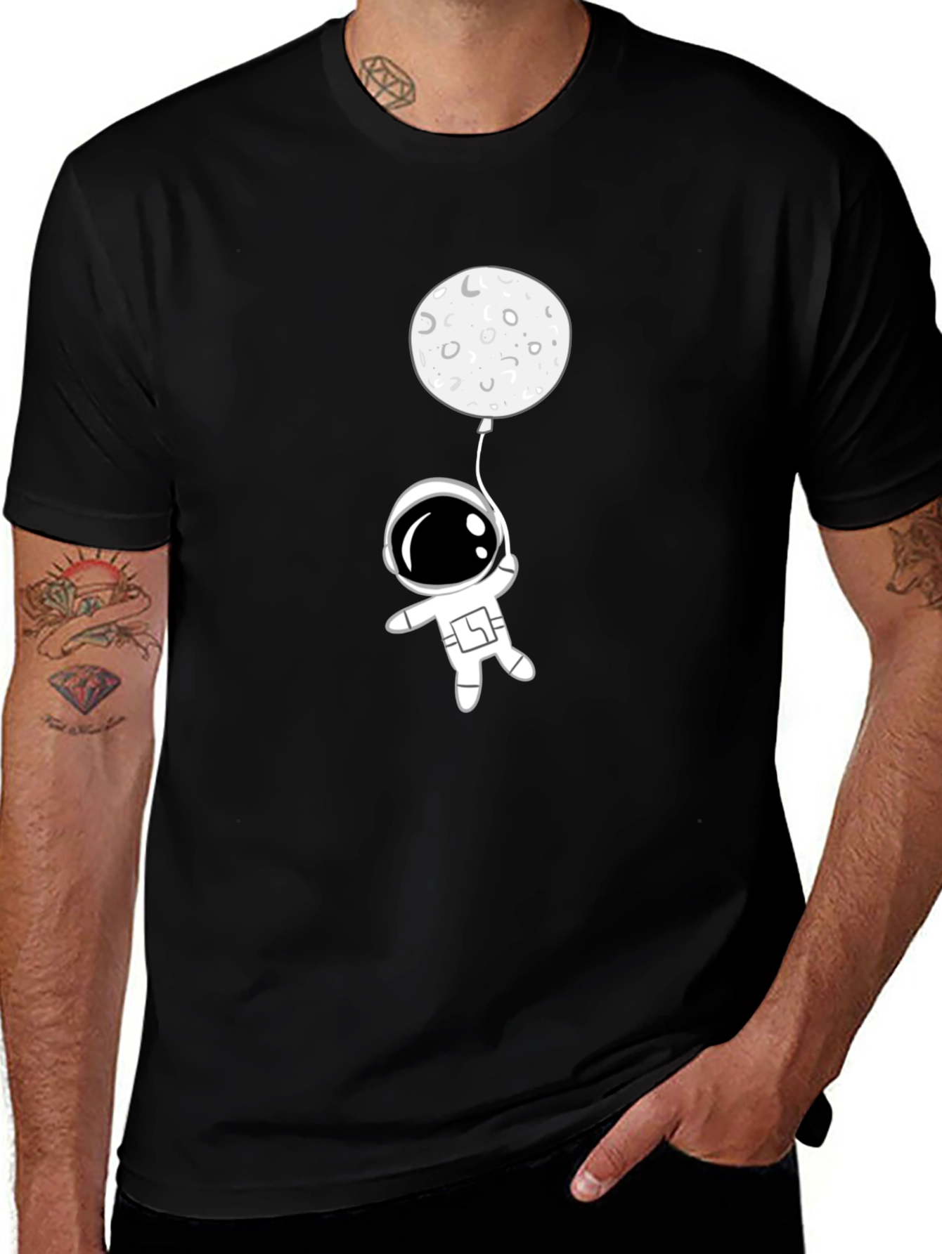 Astronaut Moon Balloon Graphic Tee - Black