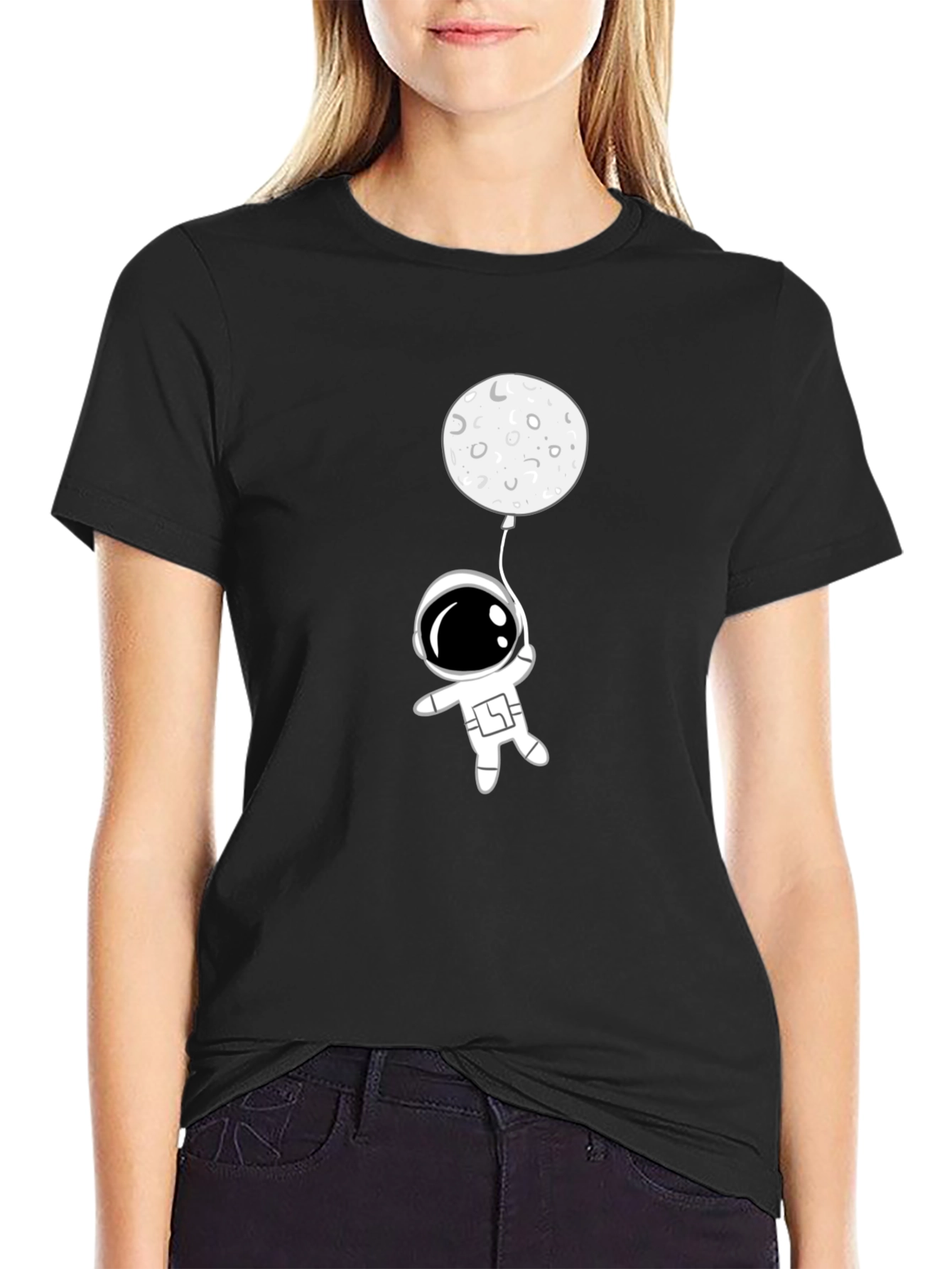 Astronaut Moon Balloon Graphic Tee - Black