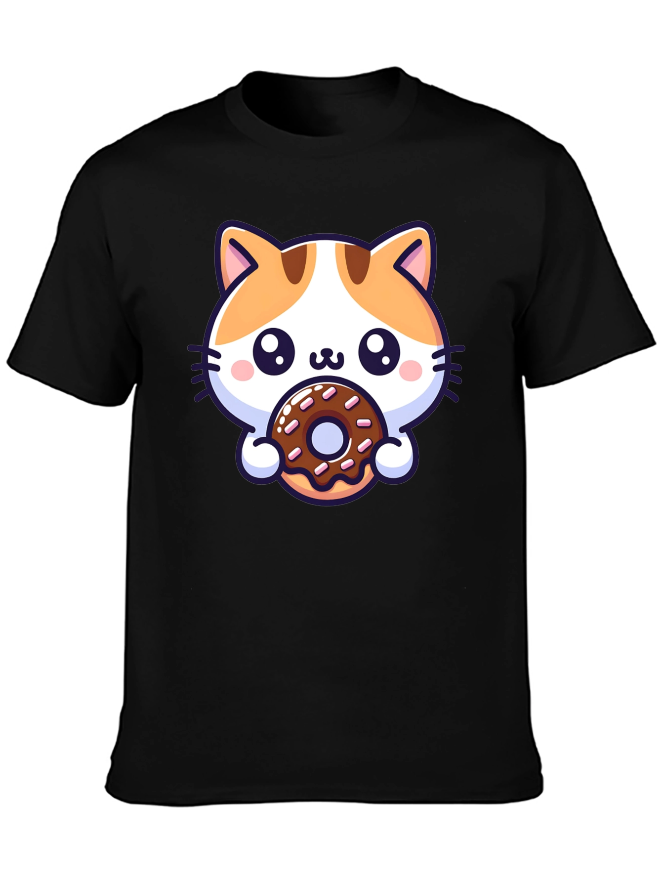 Cute Cat Donut T-Shirt - Unisex Black Tee