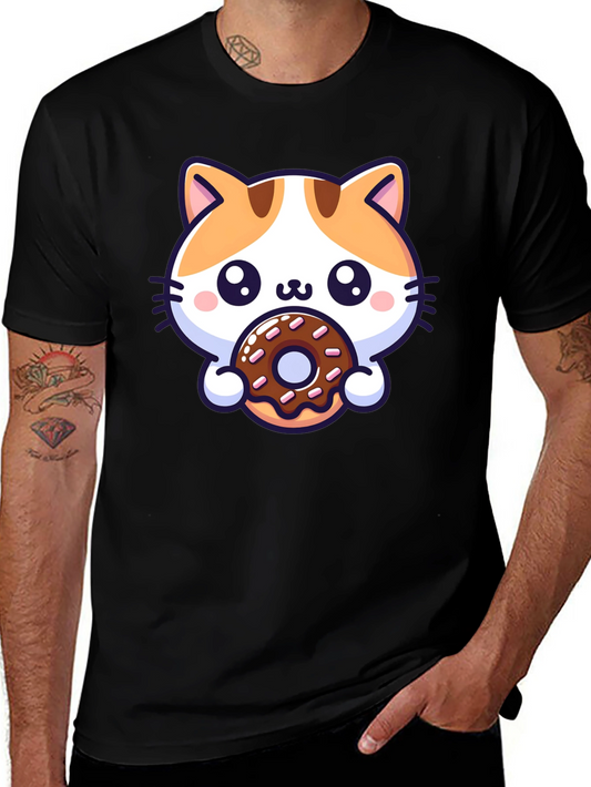 Cute Cat Donut T-Shirt - Unisex Black Tee