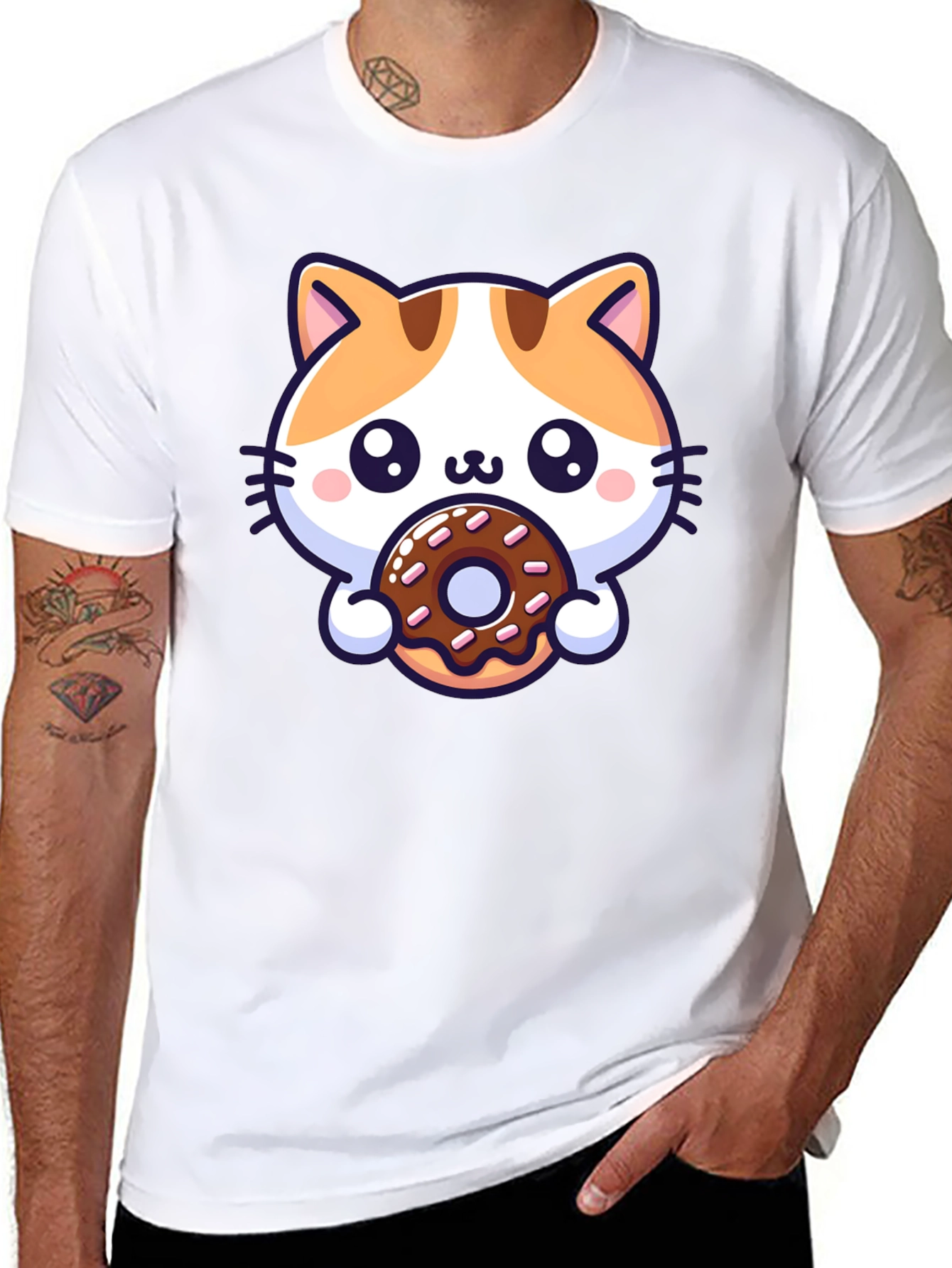 Cute Cat Donut T-Shirt - Unisex Black Tee