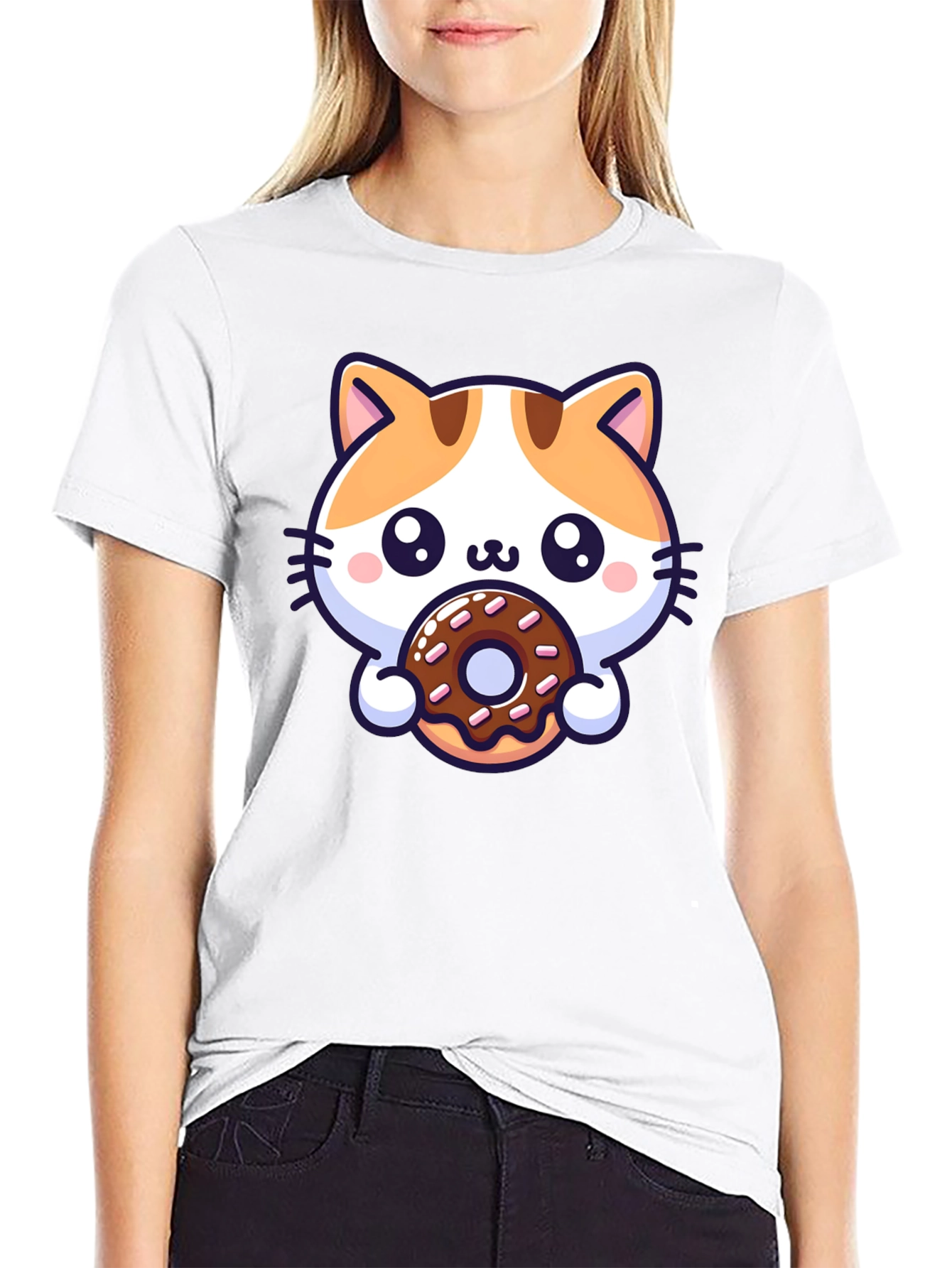 Cute Cat Donut T-Shirt - Unisex Black Tee