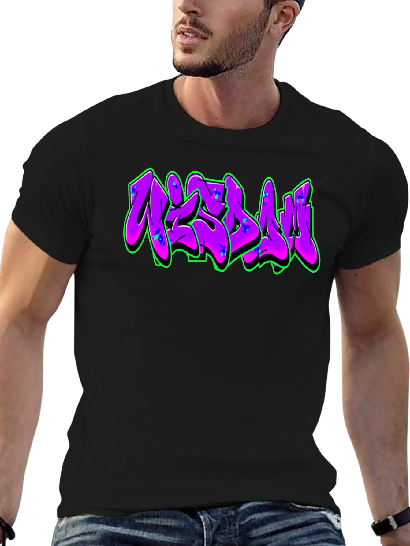 Graffiti Style Graphic Print Black T-Shirt