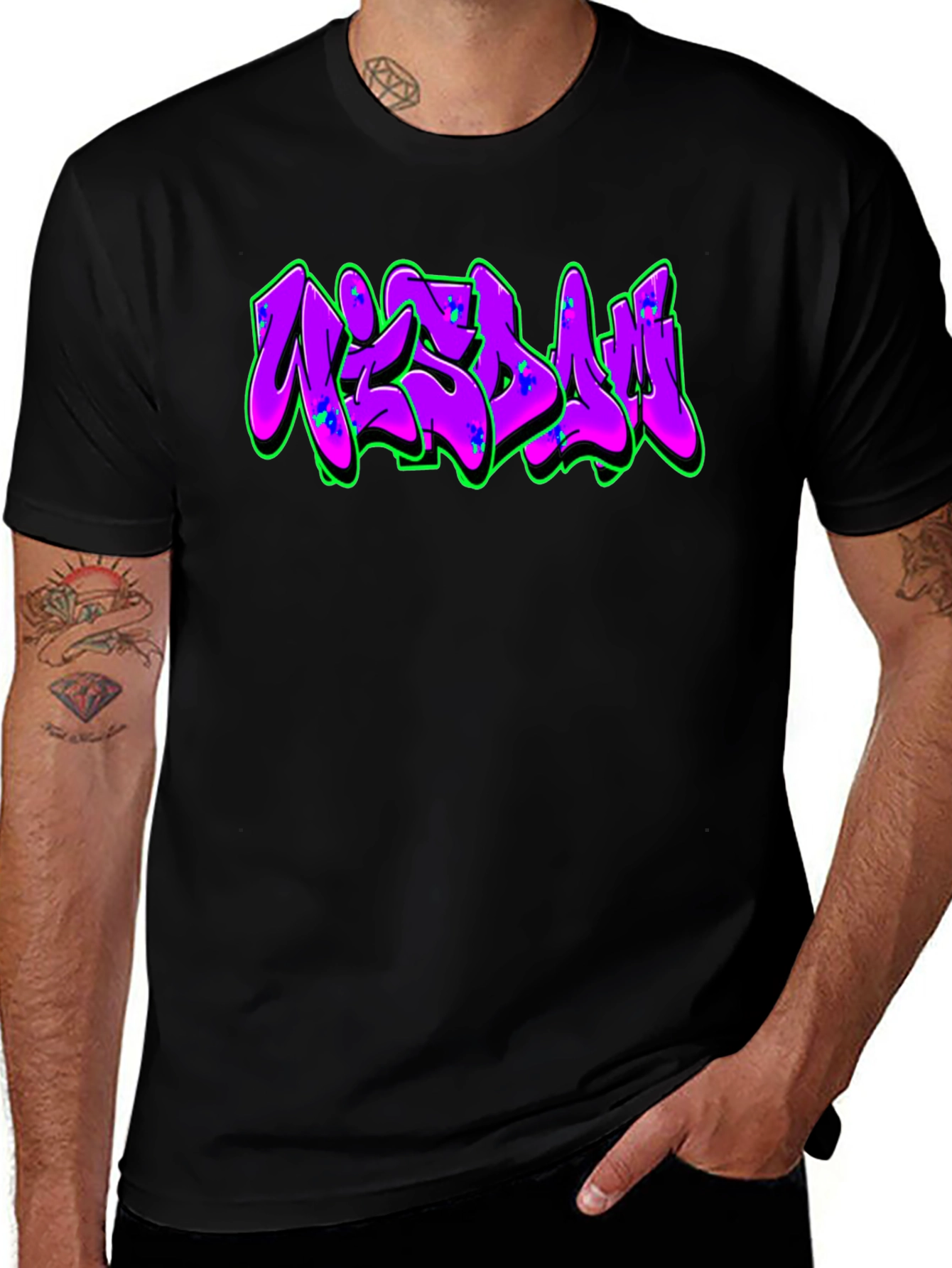 Graffiti Style Graphic Print Black T-Shirt