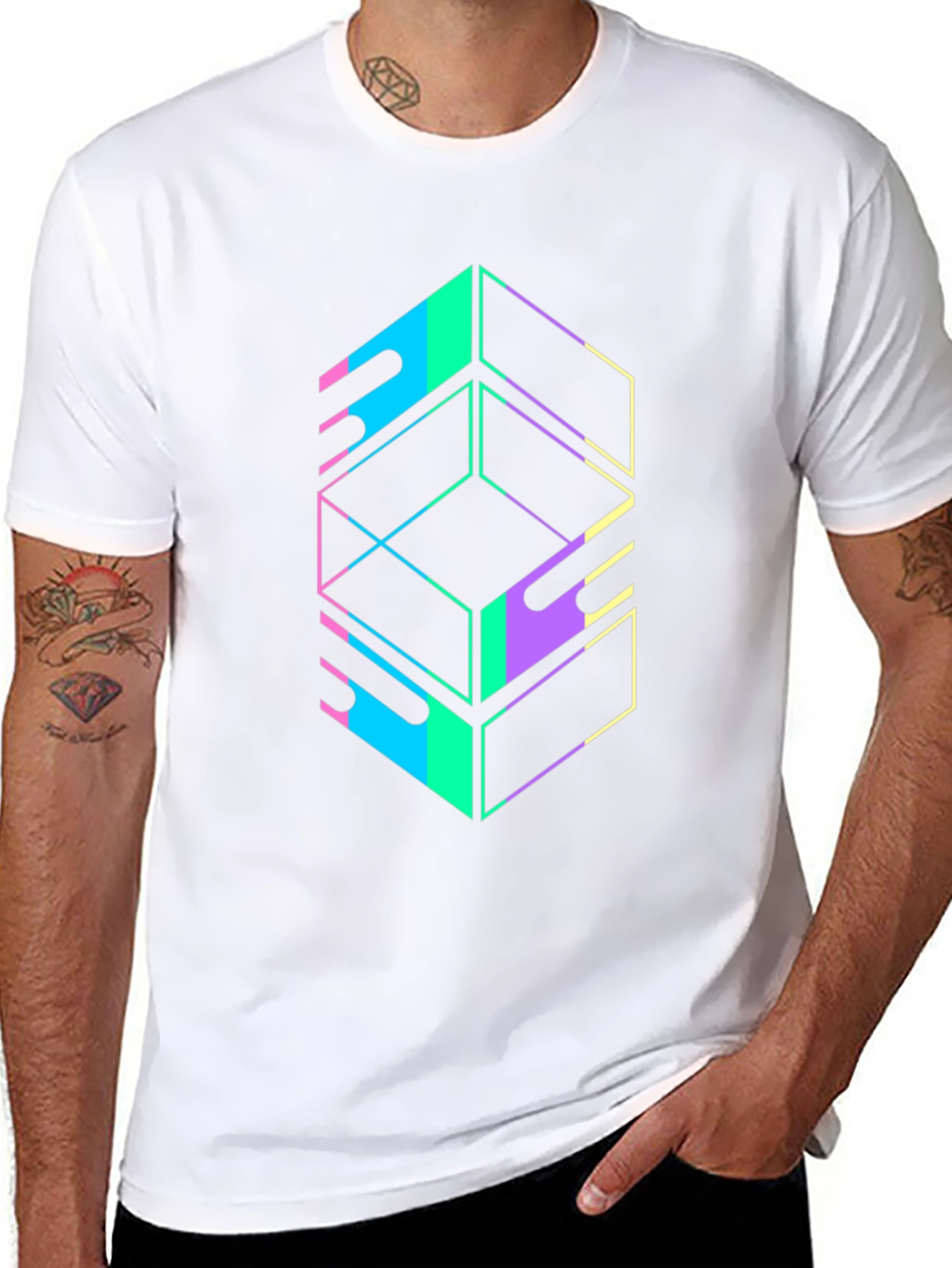 Geometric Graphic Tee - Retro Style Black T-Shirt