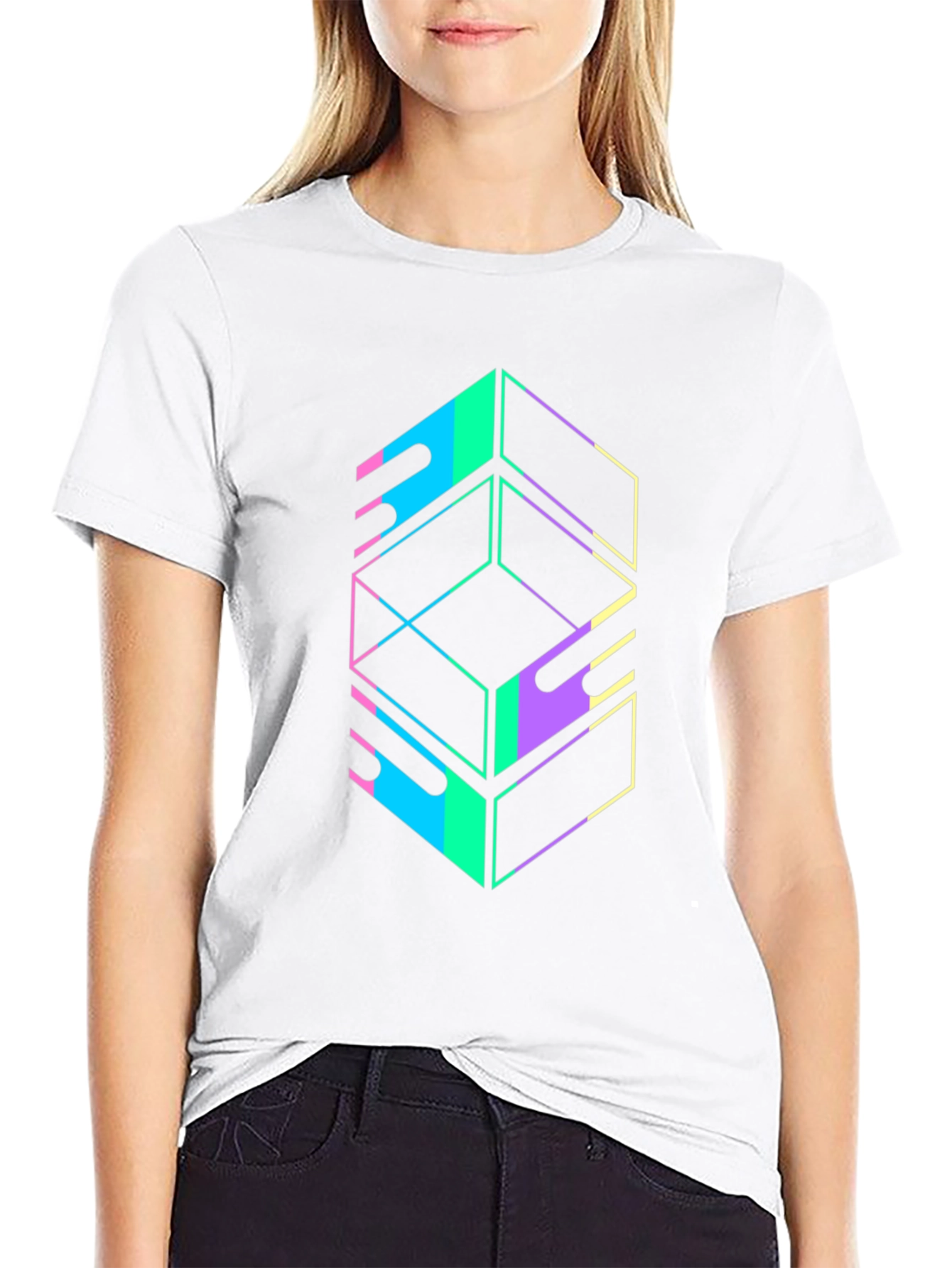 Geometric Graphic Tee - Retro Style Black T-Shirt