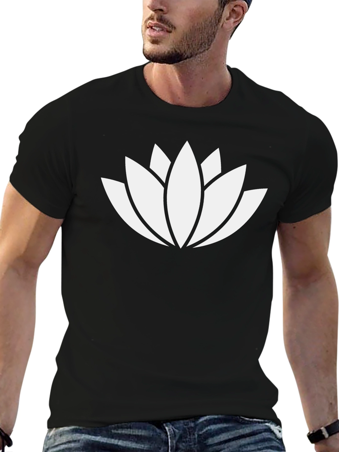 Lotus Flower Graphic T-Shirt - Black Cotton Blend