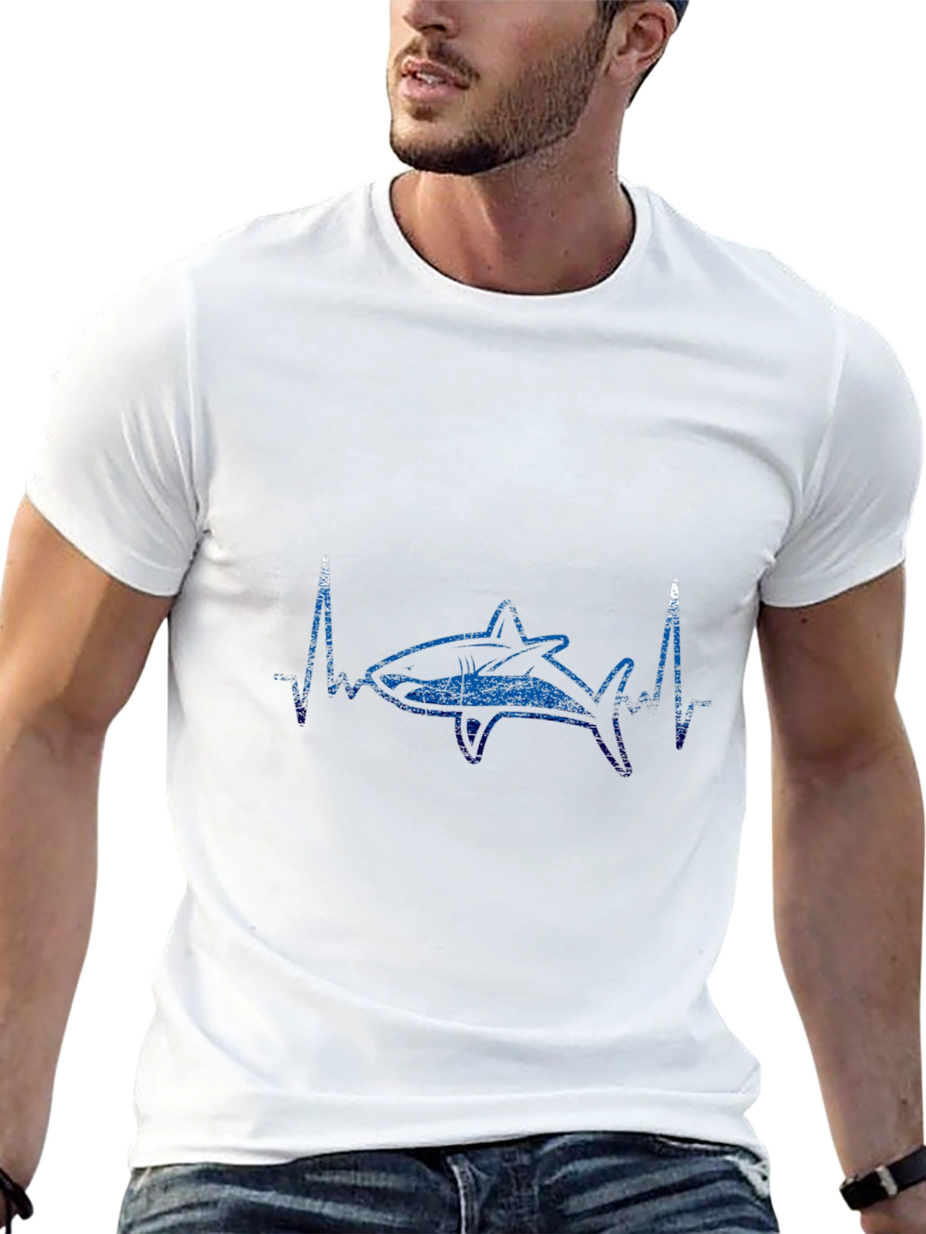 Shark Heartbeat Graphic Tee - Black Cotton T-Shirt