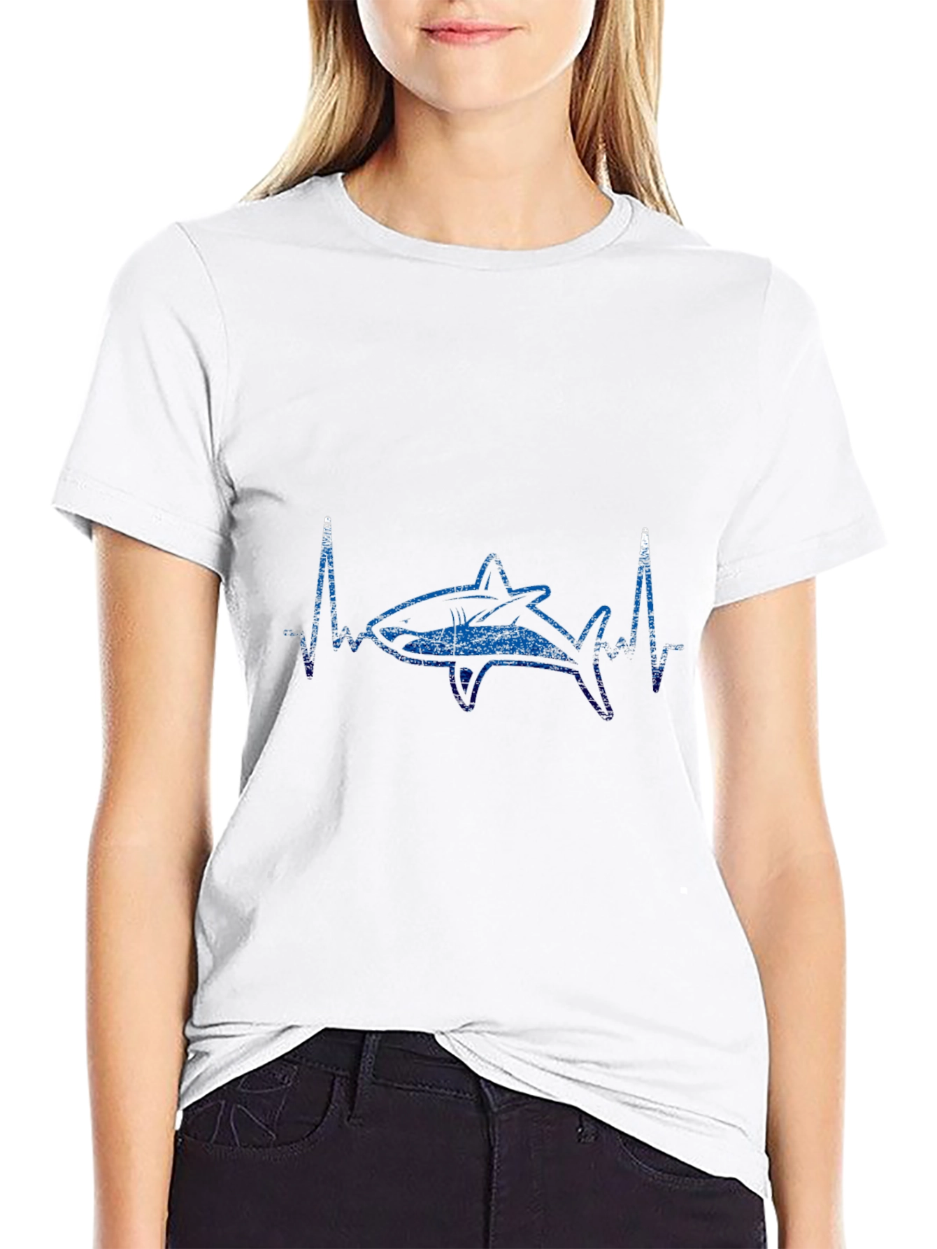 Shark Heartbeat Graphic Tee - Black Cotton T-Shirt