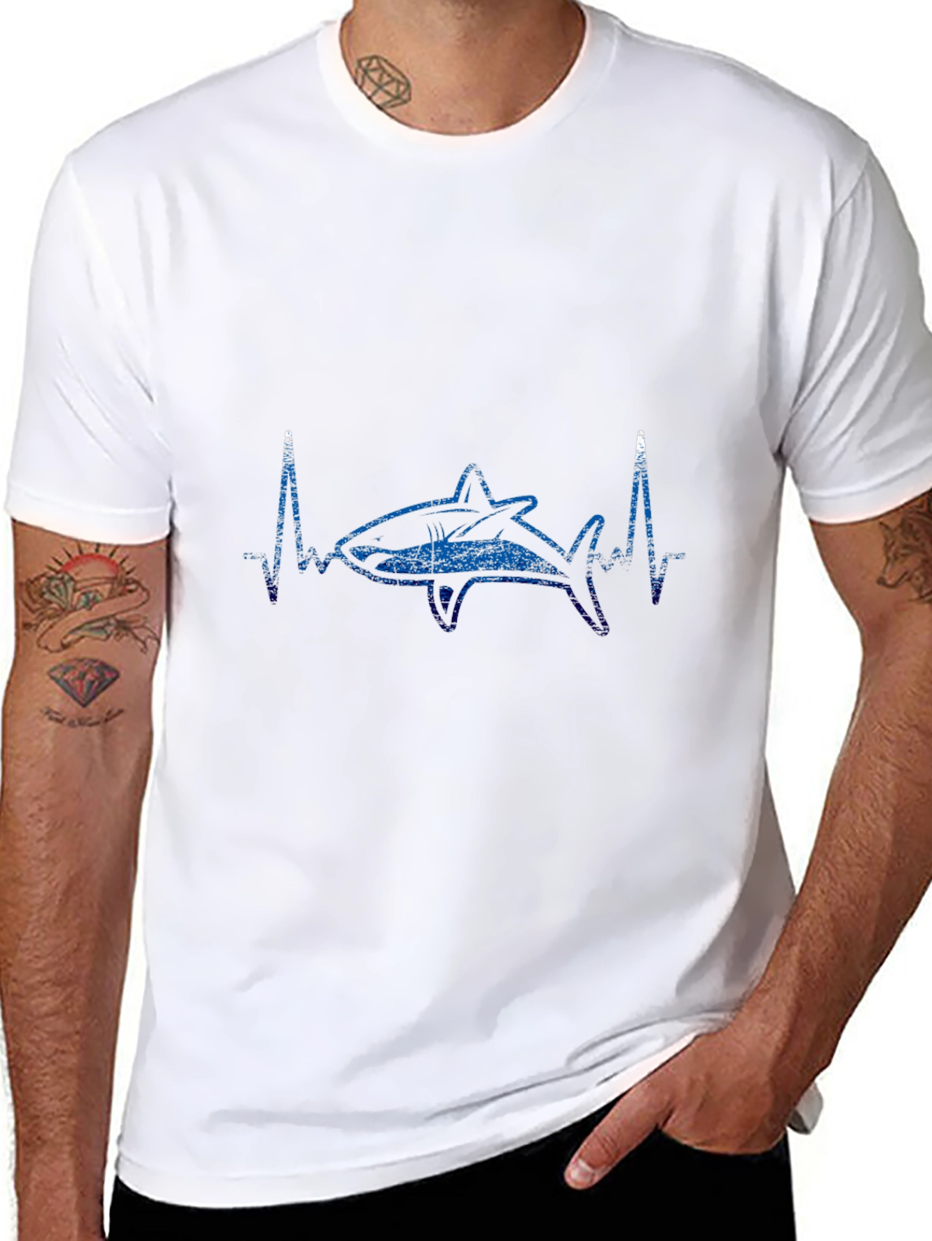 Shark Heartbeat Graphic Tee - Black Cotton T-Shirt