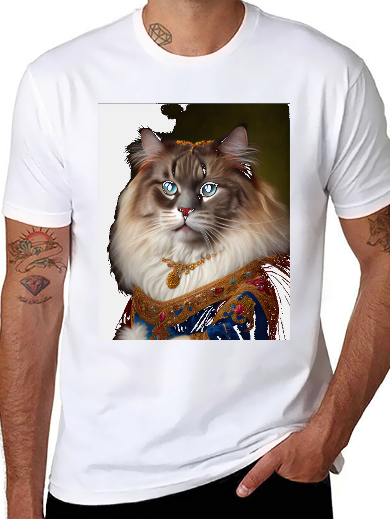 Regal Cat Portrait T-Shirt - Unique Feline Design