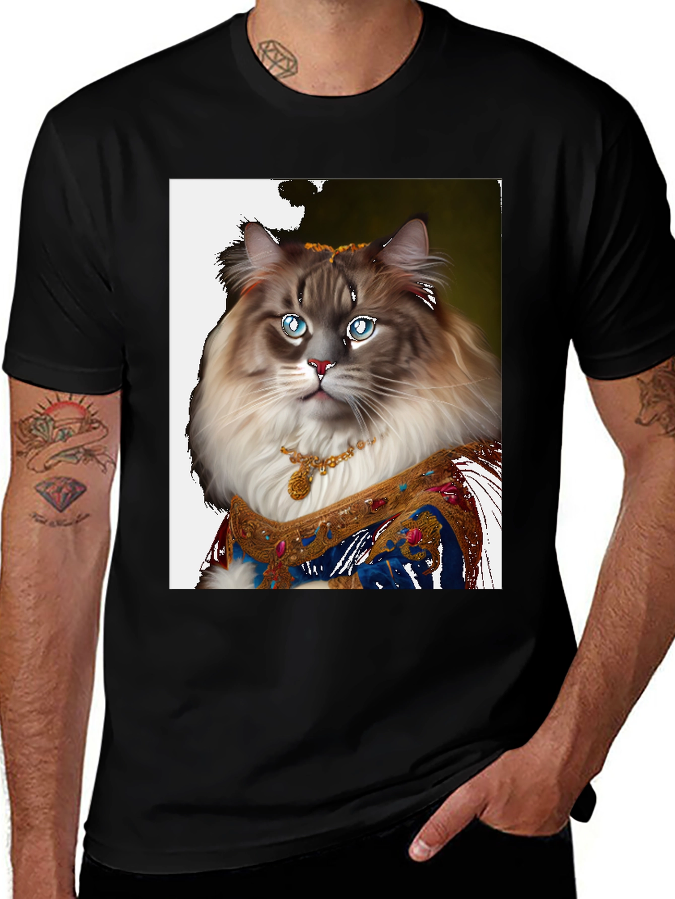 Regal Cat Portrait T-Shirt - Unique Feline Design