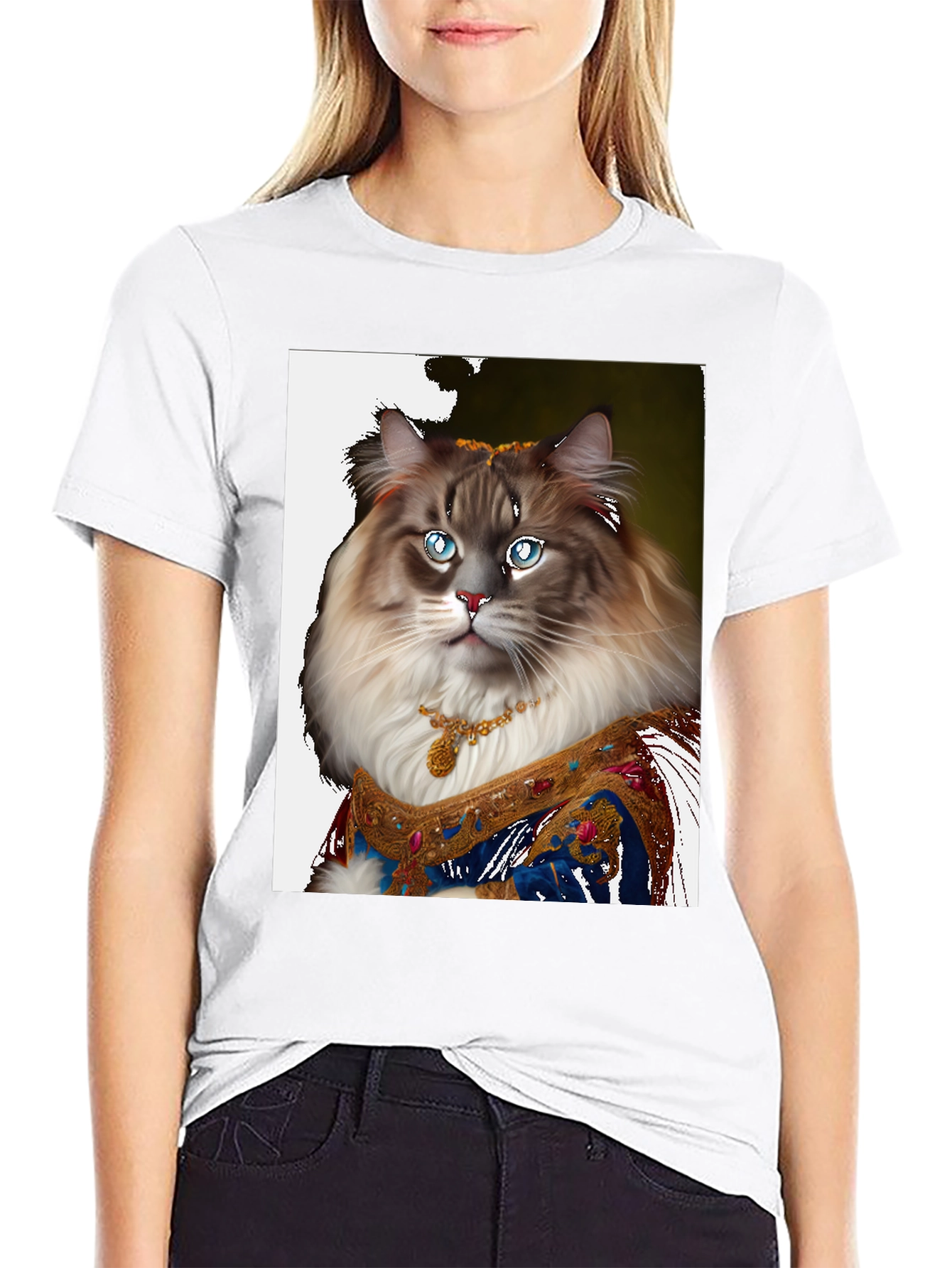 Regal Cat Portrait T-Shirt - Unique Feline Design