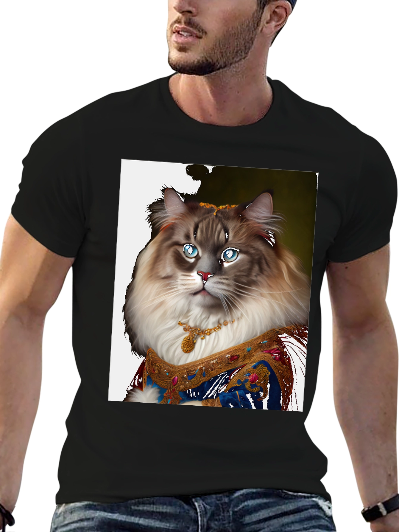 Regal Cat Portrait T-Shirt - Unique Feline Design