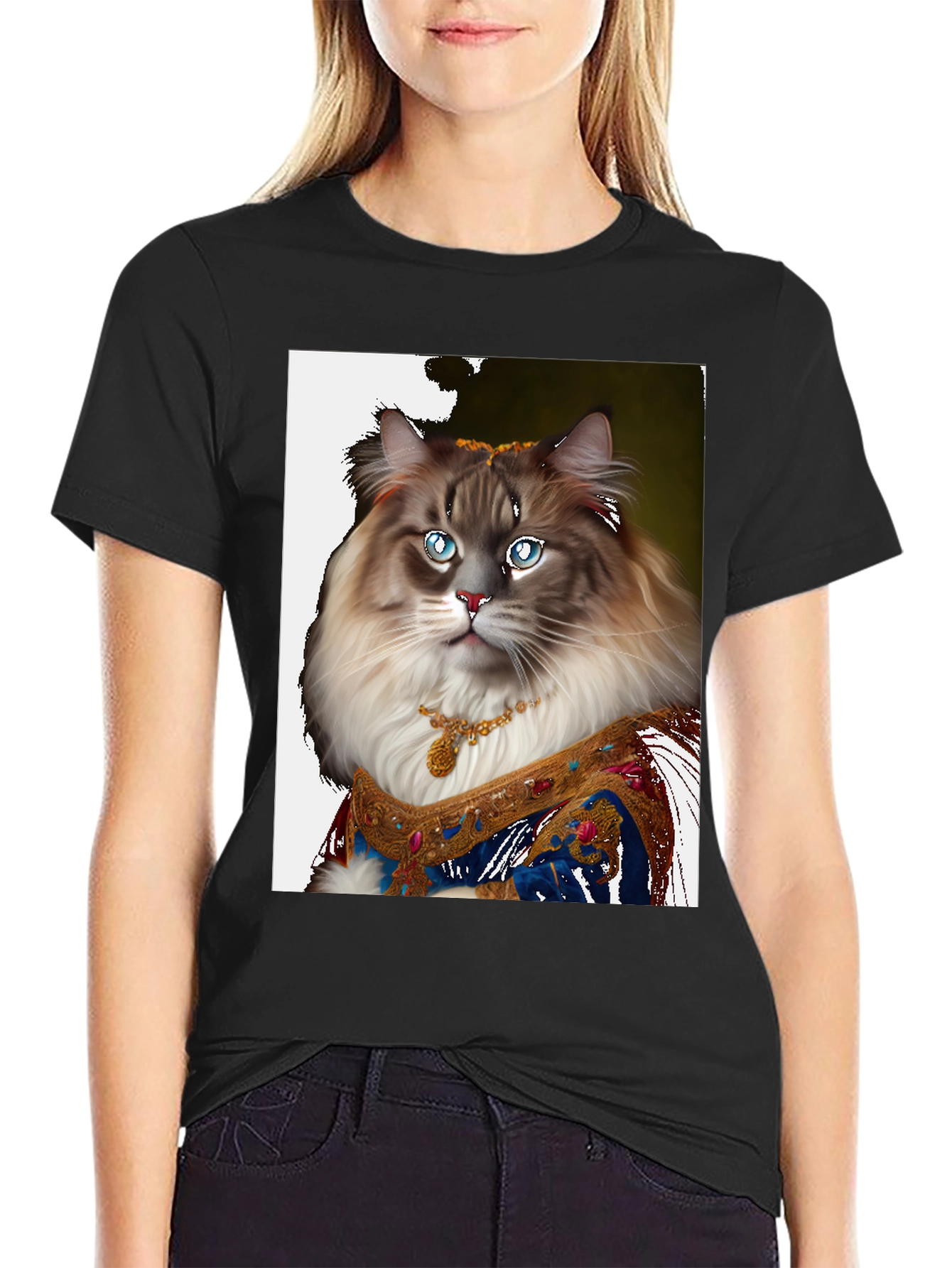 Regal Cat Portrait T-Shirt - Unique Feline Design