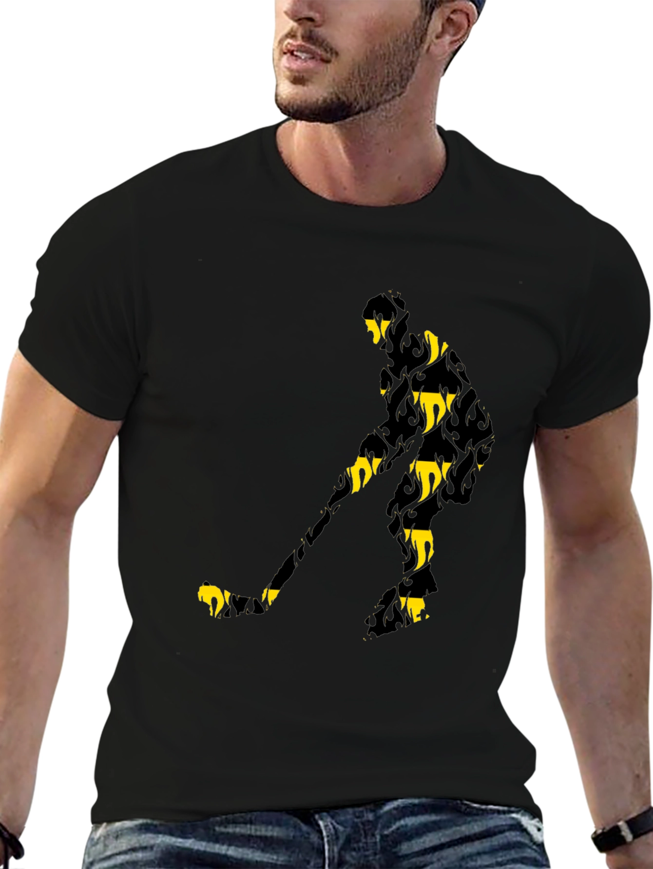 Hockey Player Black Graphic Tee