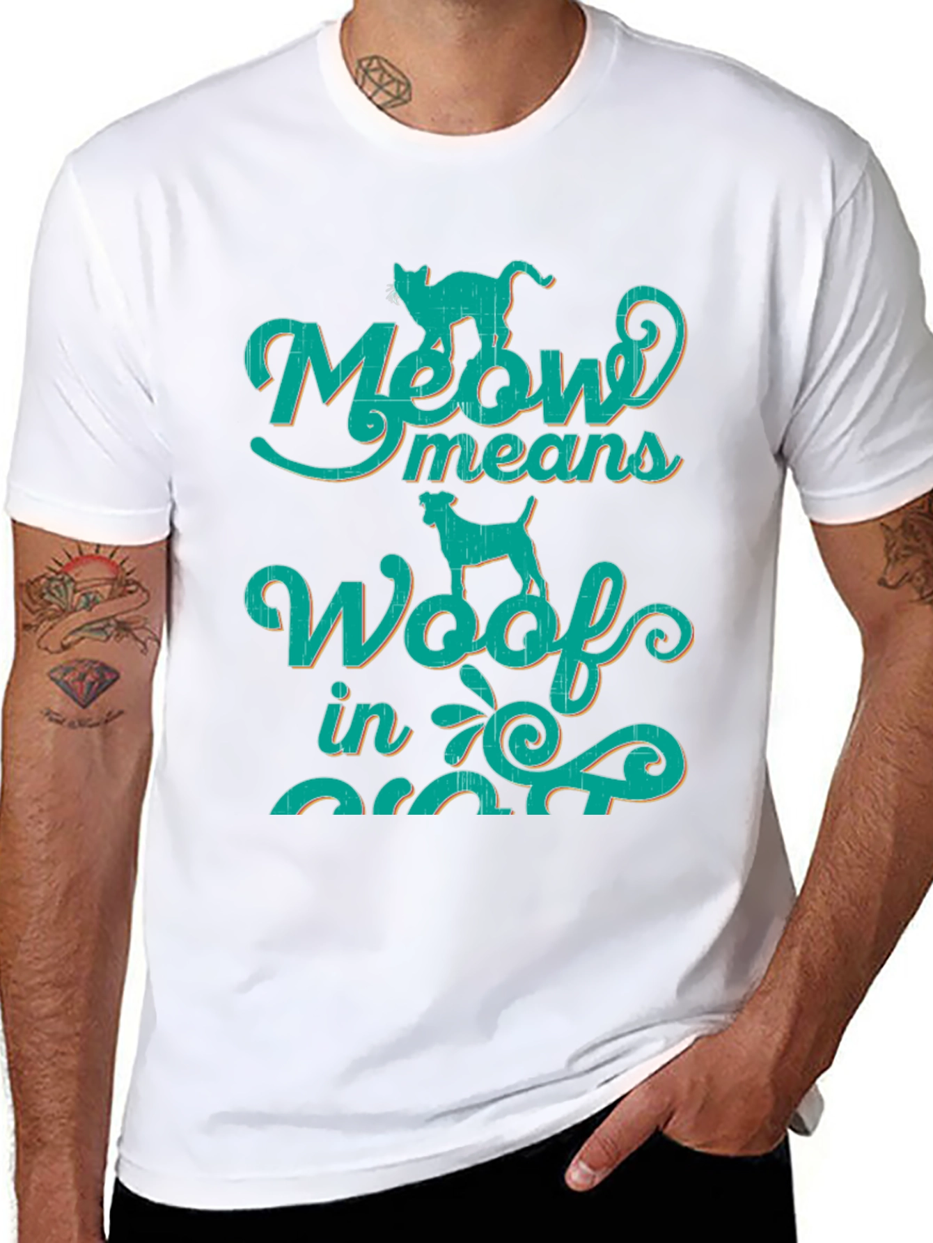 Meow Means Woof in Cat T-Shirt