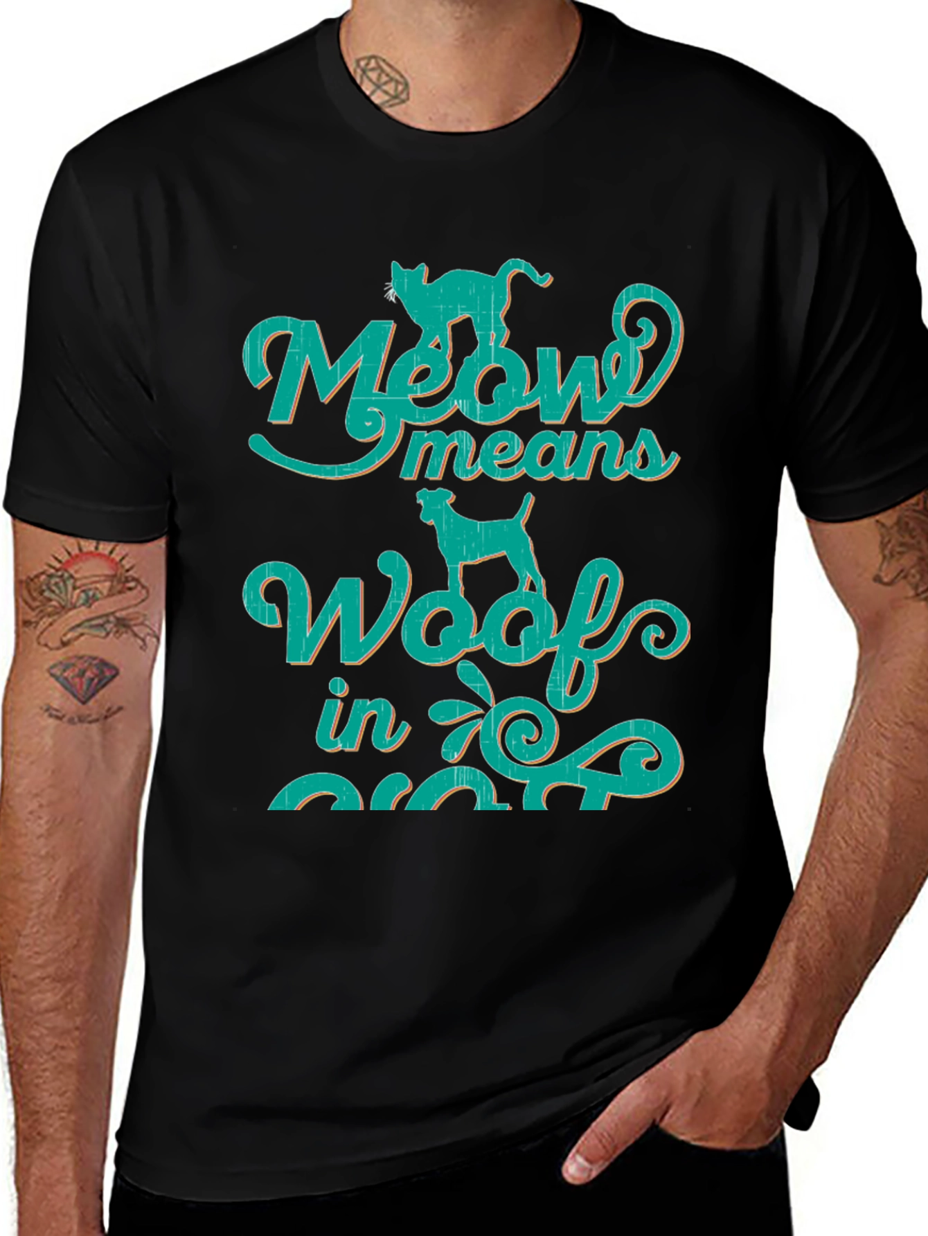 Meow Means Woof in Cat T-Shirt