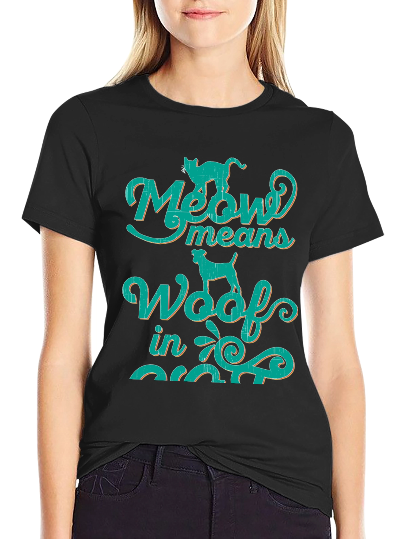 Meow Means Woof in Cat T-Shirt