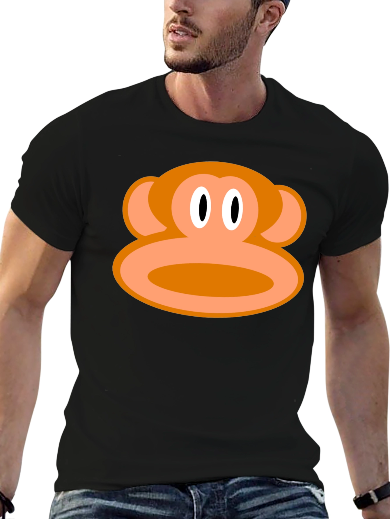 Monkey Face Graphic Tee - Black Cotton T-Shirt
