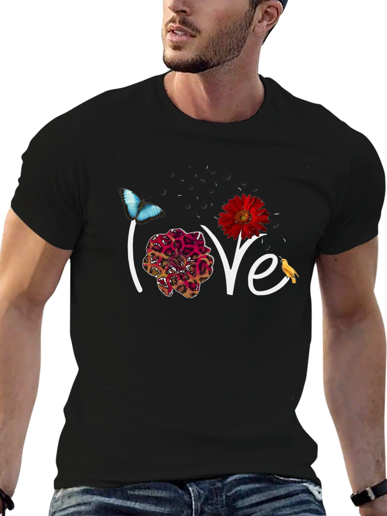 Love Floral Graphic Black T-Shirt
