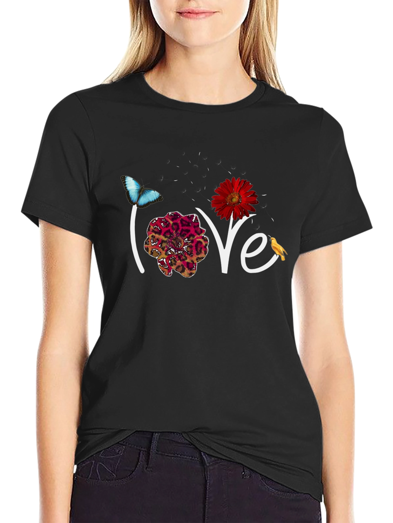 Love Floral Graphic Black T-Shirt