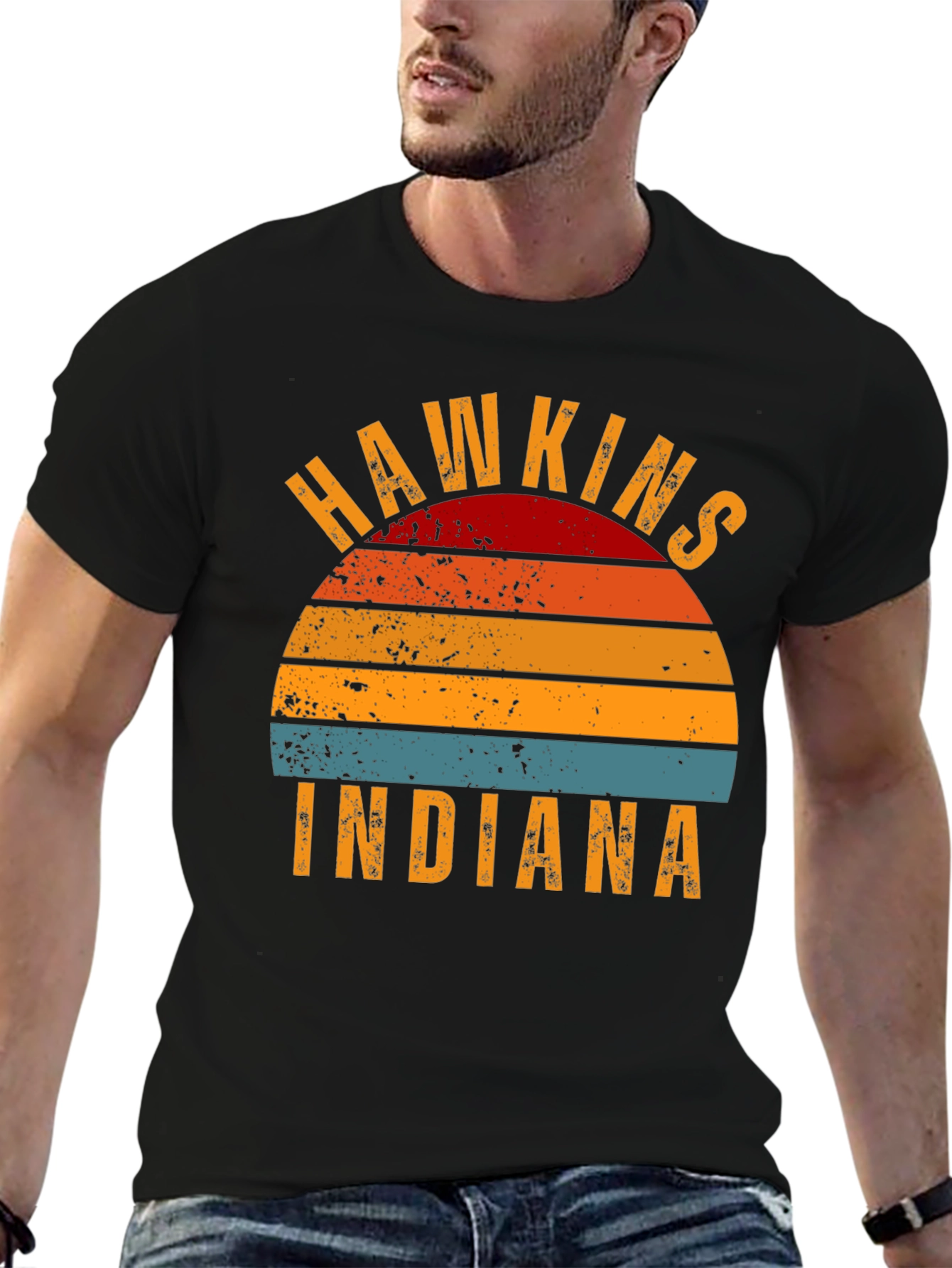 Hawkins Indiana Retro Sunset Graphic T-Shirt