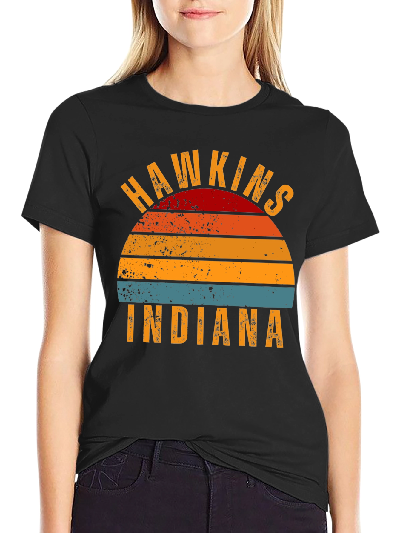 Hawkins Indiana Retro Sunset Graphic T-Shirt