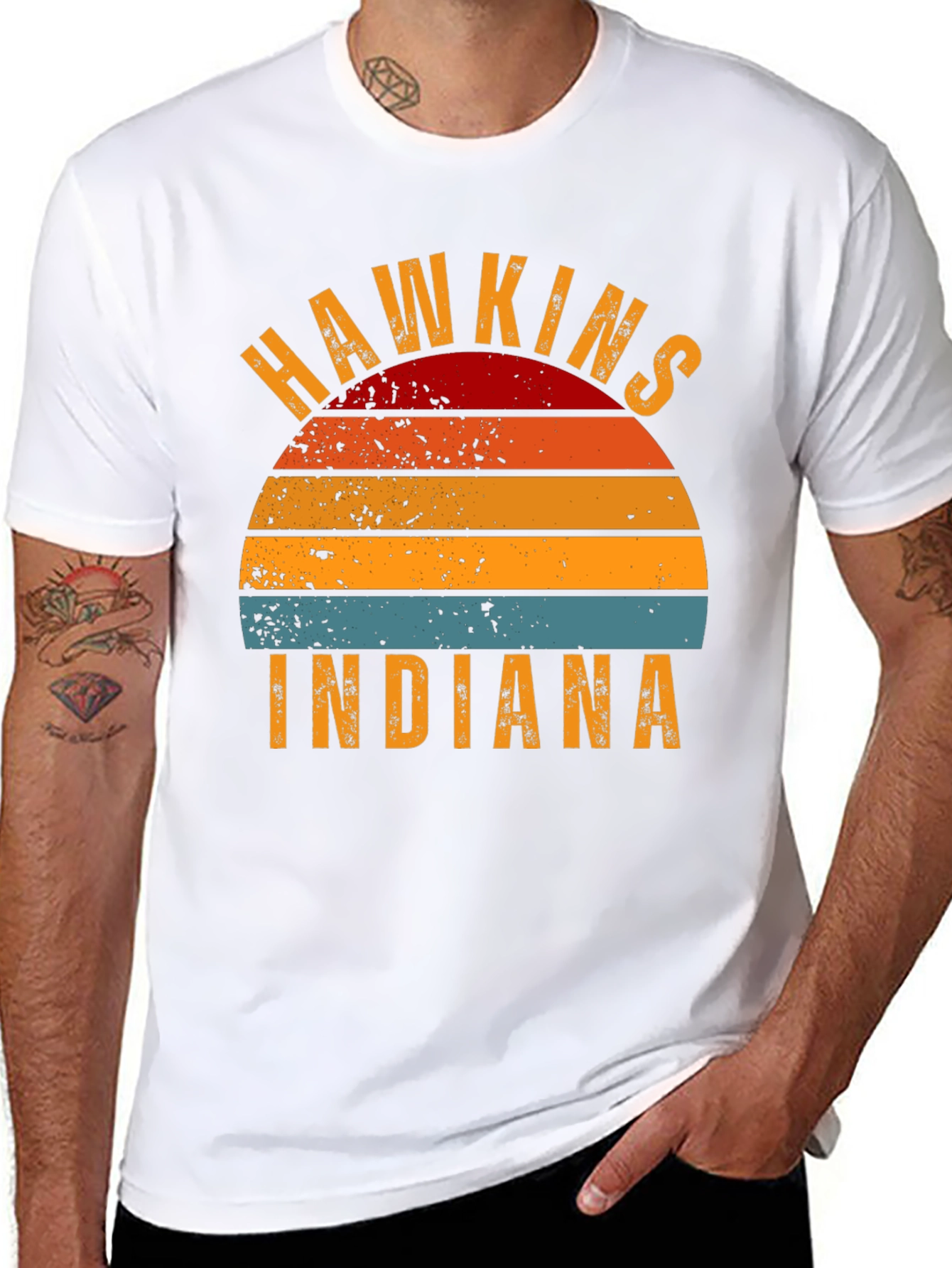 Hawkins Indiana Retro Sunset Graphic T-Shirt