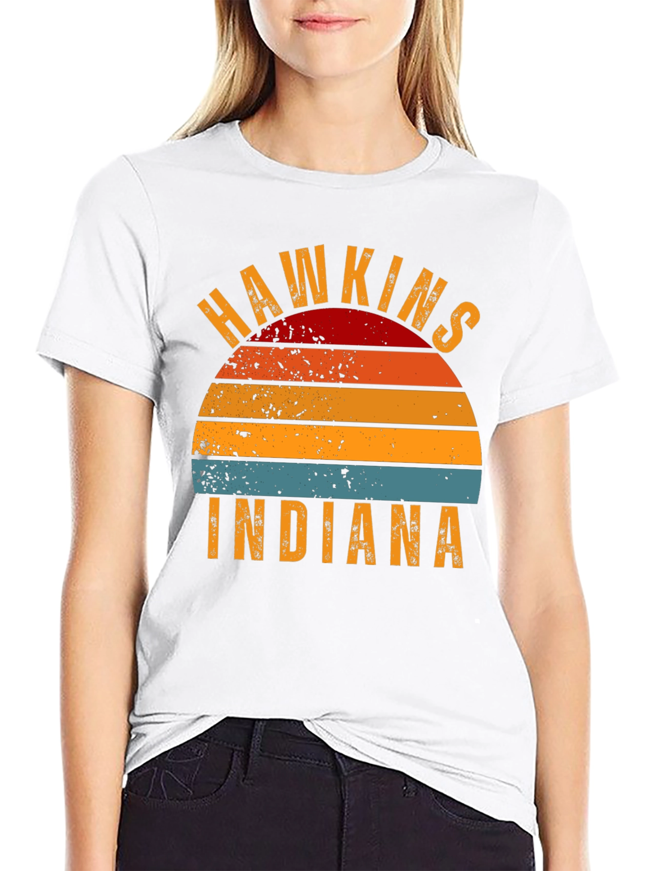Hawkins Indiana Retro Sunset Graphic T-Shirt