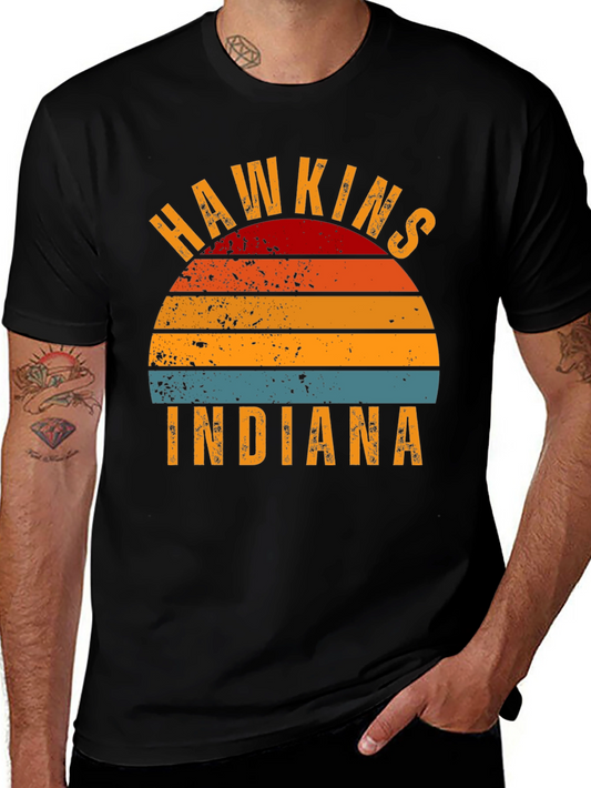 Hawkins Indiana Retro Sunset Graphic T-Shirt